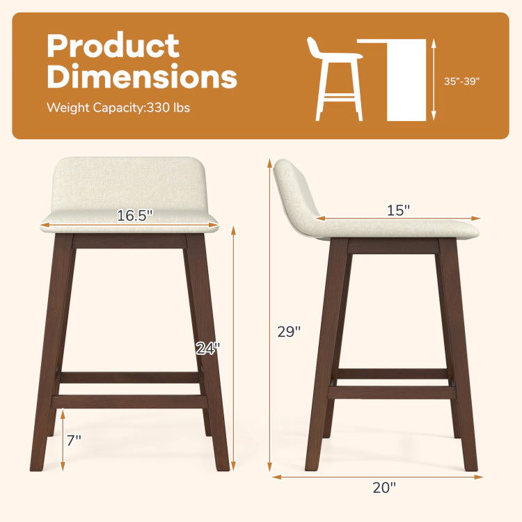 Hivvago 24-Inch Bar Stools with Minimalist Low Back for Kitchen or Dining Area - Set of 2