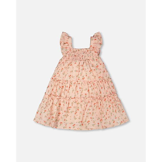 Deux par Deux Girls Multi-Tiered Dress with Smocking Printed Flowers