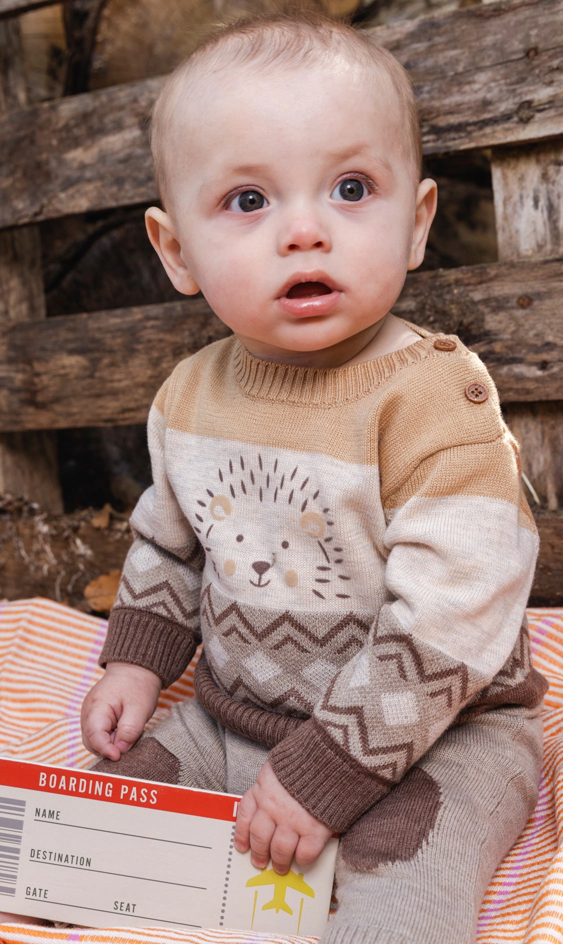 Deux par Deux Boys Knitted Hedgehog Intarsia Fair Isle Sweater and Pants Set