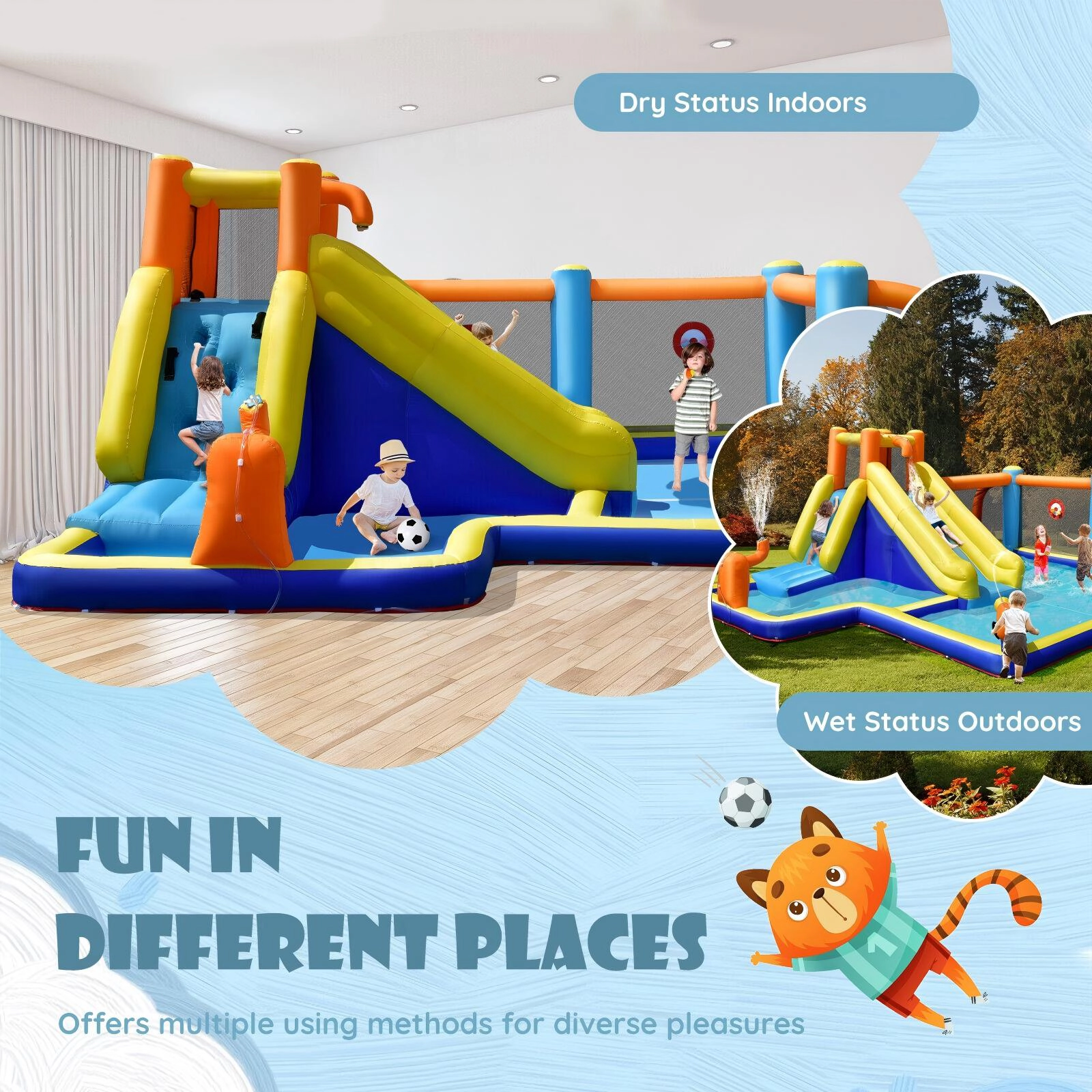 SUGIFT Giant Soccer Themed 735W Blower and Splash Pool Kids Inflatable Water Slide
