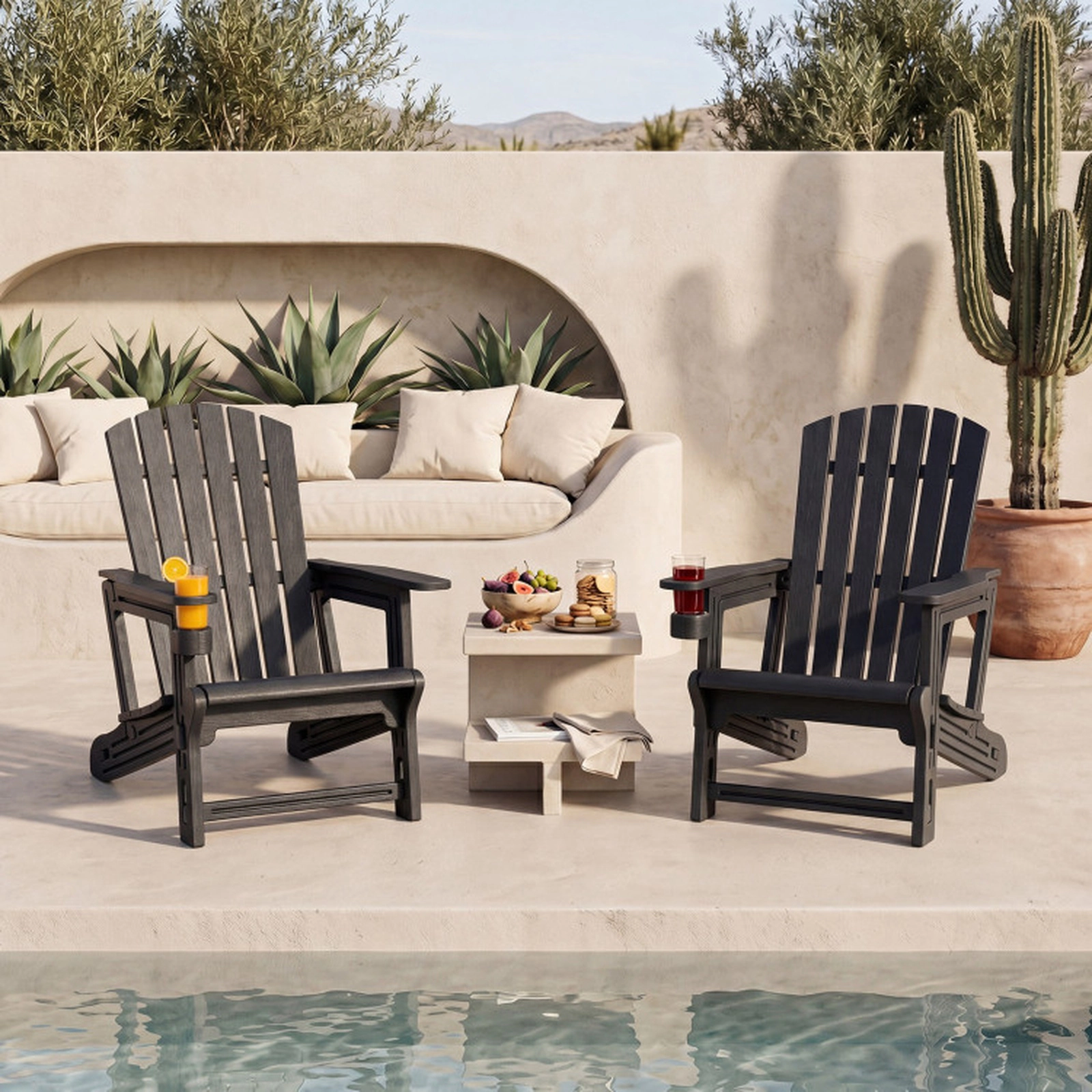 SUGIFT Weather-Resistant Adirondack Chair with Cup Holder 330-lb Capacity High Back Black