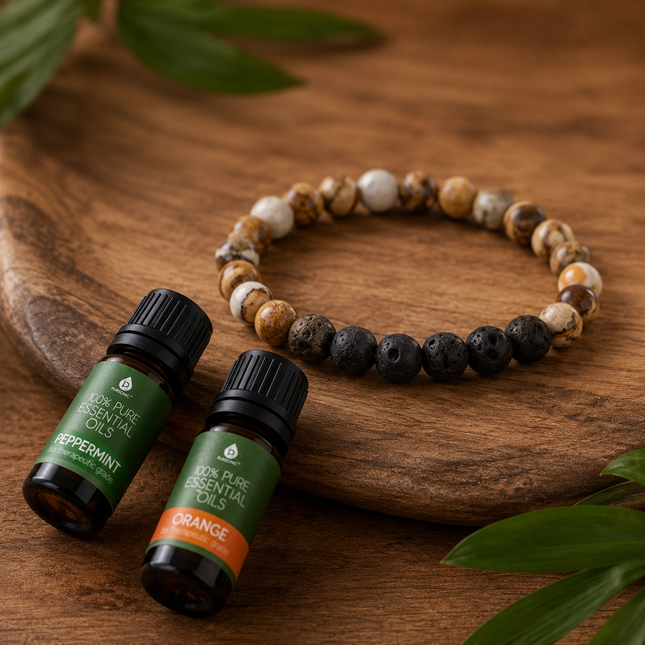 Pursonic Unisex Aromatherapy Wellness Bracelet with Lava Stone Diffuser & Peppermint Sweet Orange Essential Oils