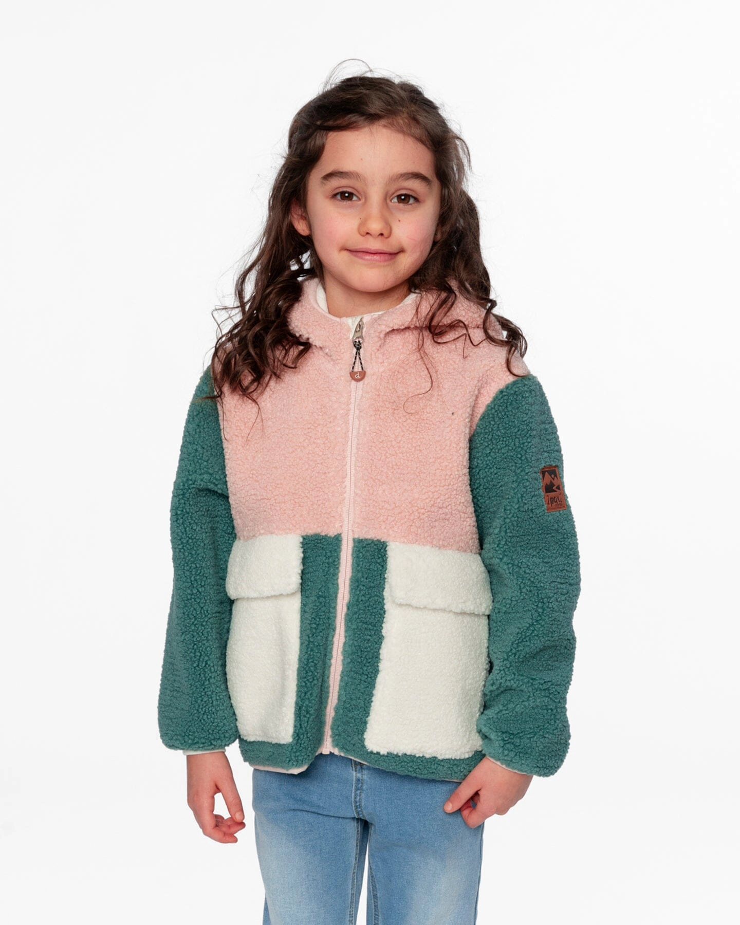 Deux par Deux Girls Colorblock Zip Front Sherpa Fleece Jacket