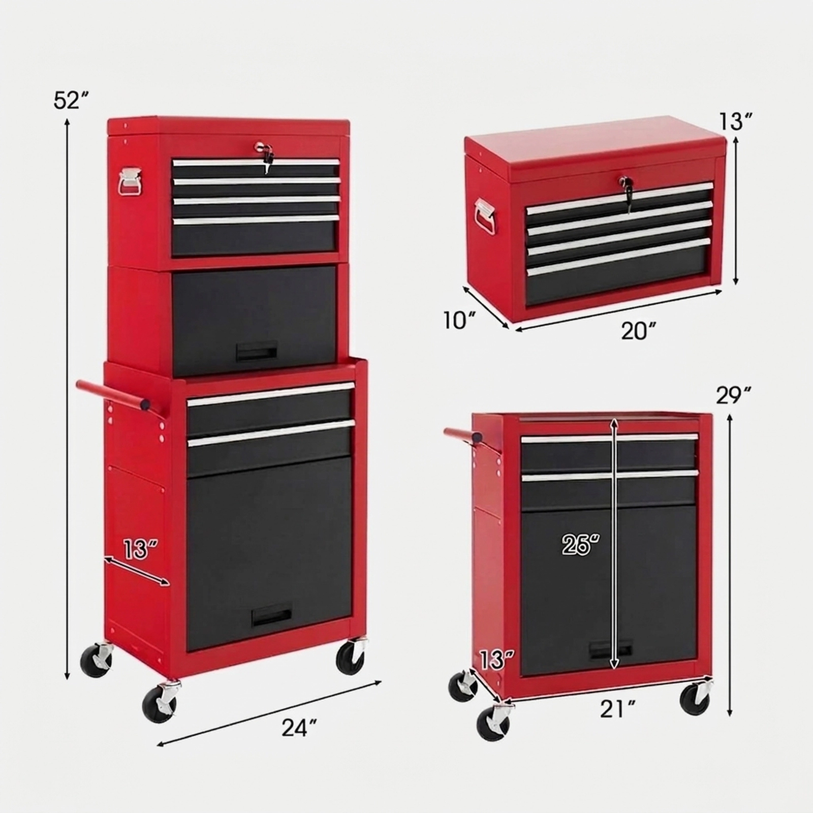 SUGIFT 6-Drawer Tool Chest with Heightening Cabinet 200-lb Capacity Black/Red