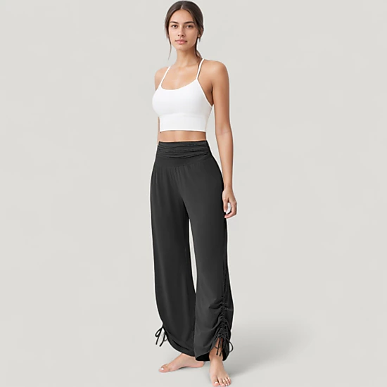 Anna-Kaci Women's Wide-Leg Lounge Pants with Foldover Waistband and Adjustable Drawstring Hem