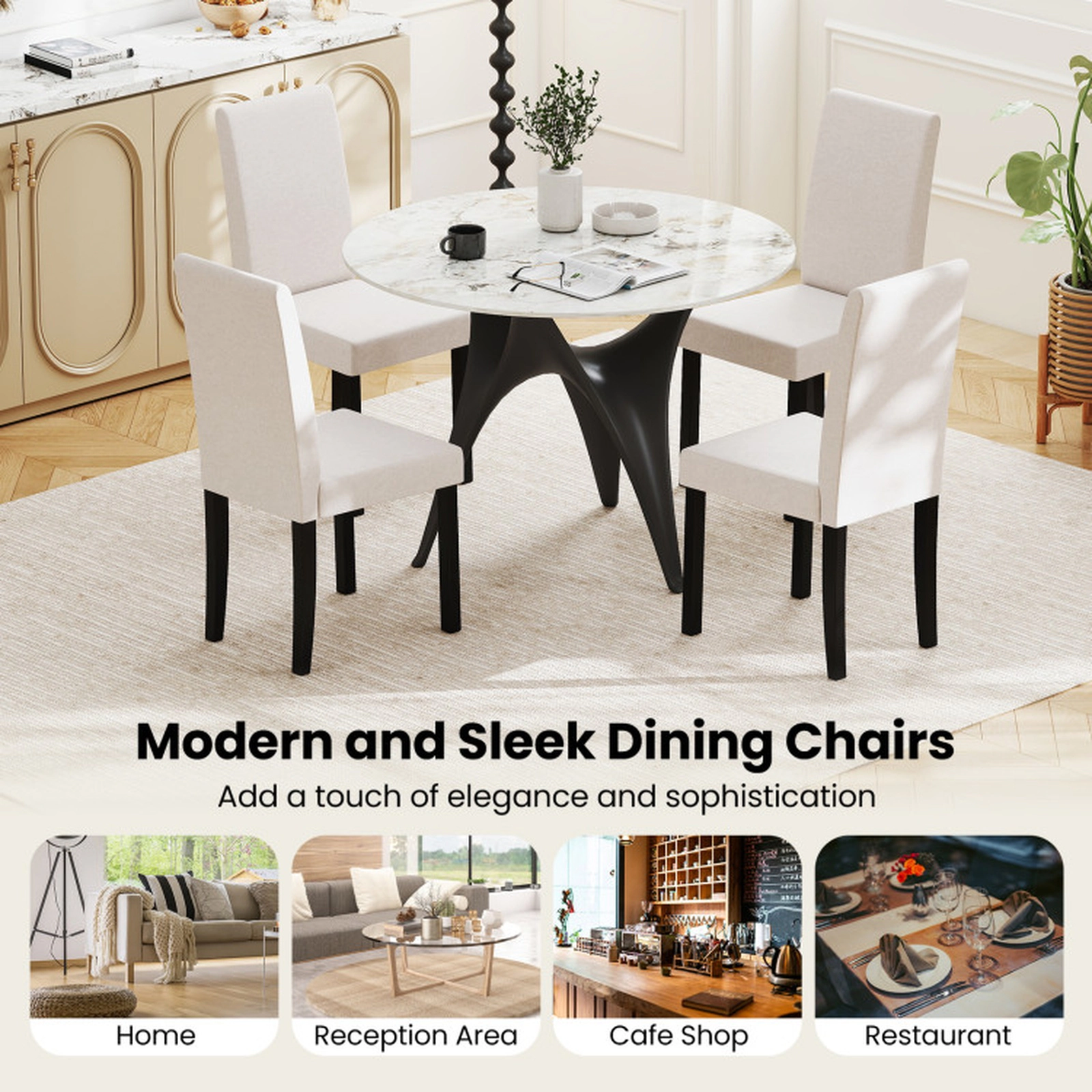 SUGIFT Set of 2 Mid-Century Modern Fabric Upholstered Parson Dining Chairs 330-Lb Capacity Beige