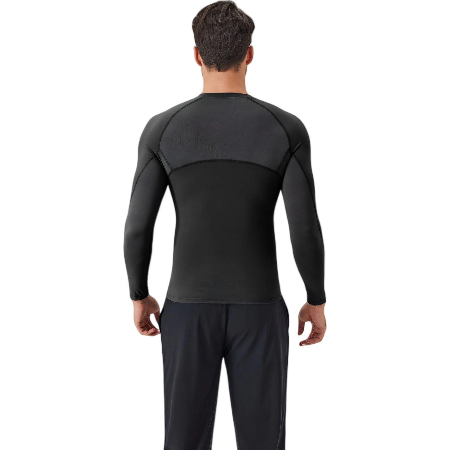 Anna-Kaci Men's Long Sleeve Compression Shirt with Stretch Fit and Athletic Seam Detailing