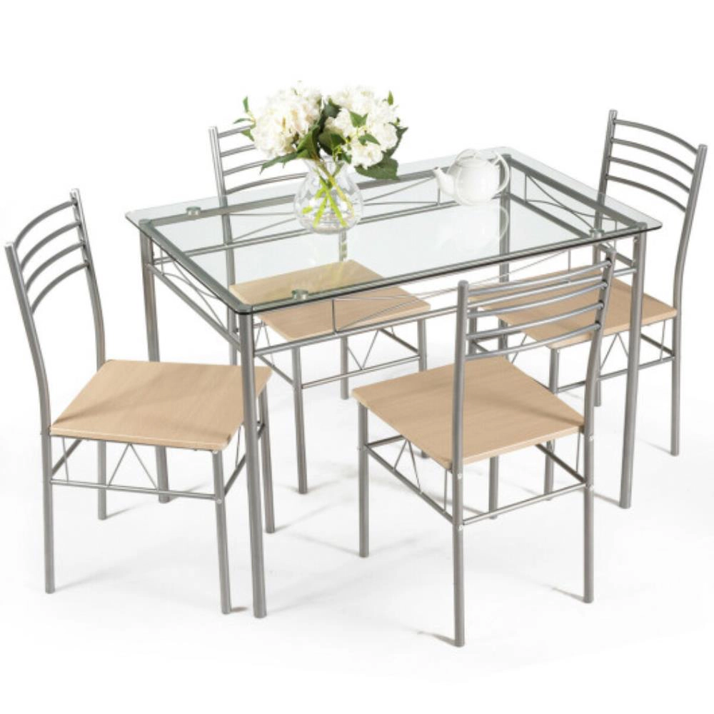 Hivvago 5 Pieces Dining Set Glass Table And 4 Chairs