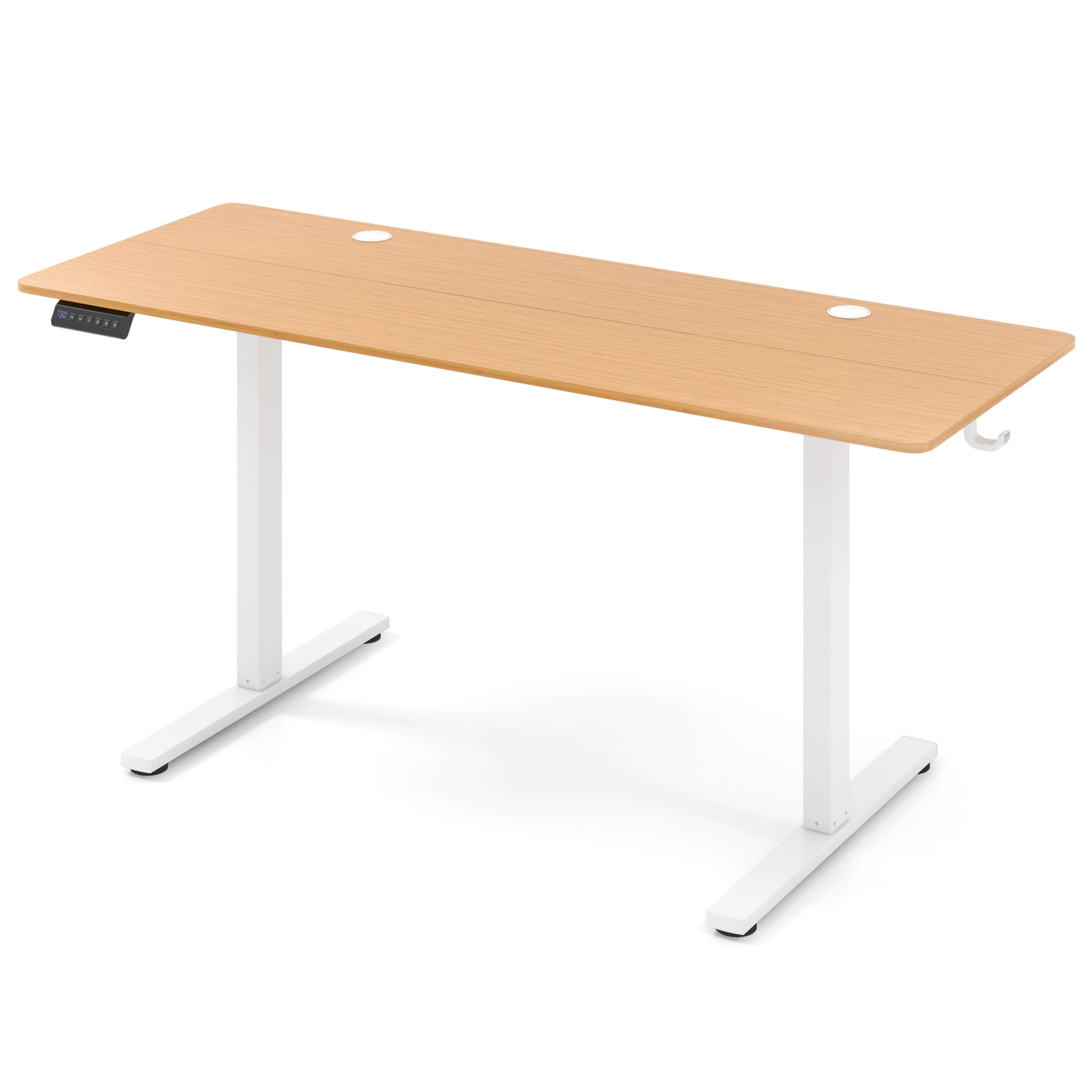 SUGIFT 63 in x 24 in Natural Electric Standing Gaming Desk with Hooks