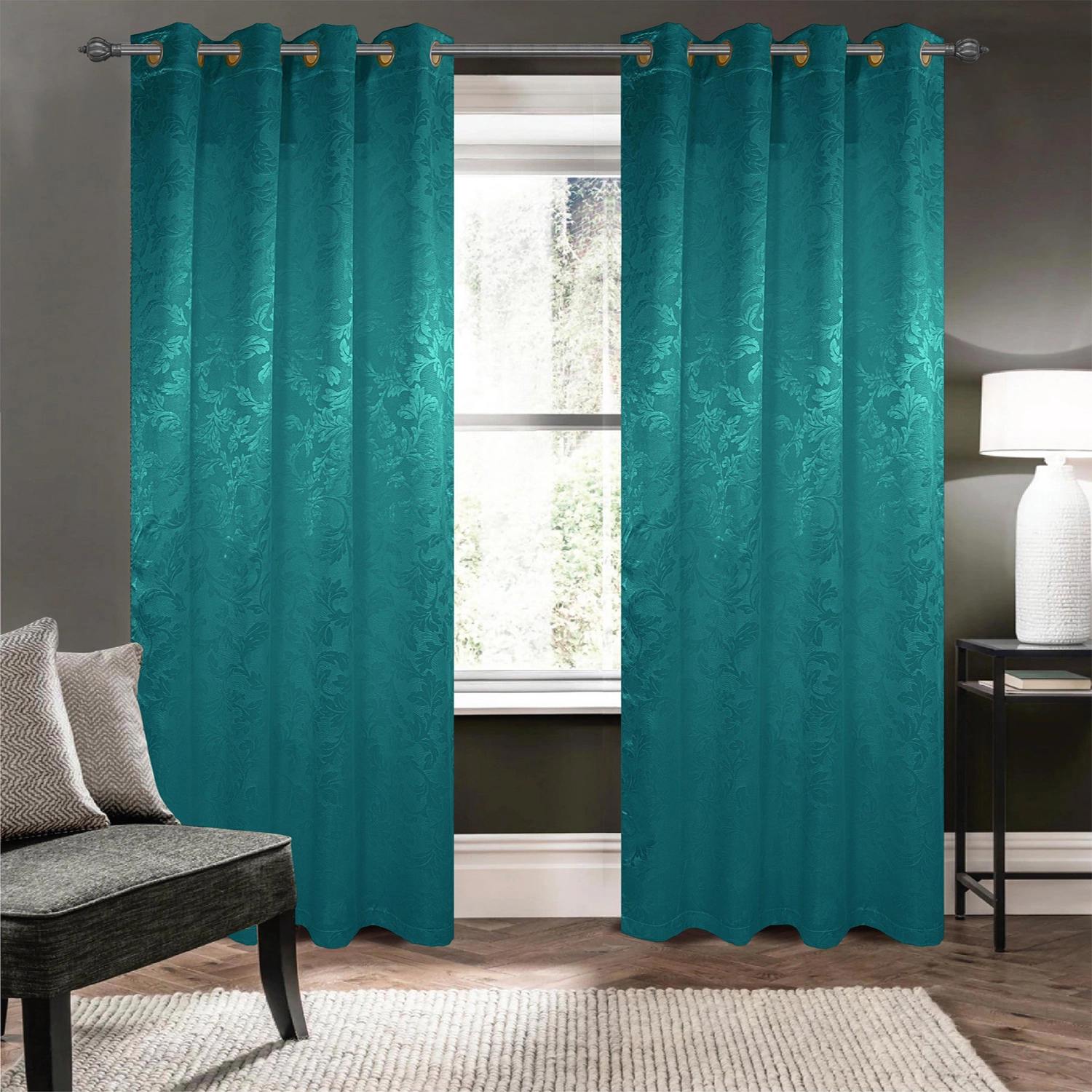 Olivia Gray 100% Polyester 200 GSM Dyson Embossed Blackout Grommet Curtain Panel 54" x 84" Teal
