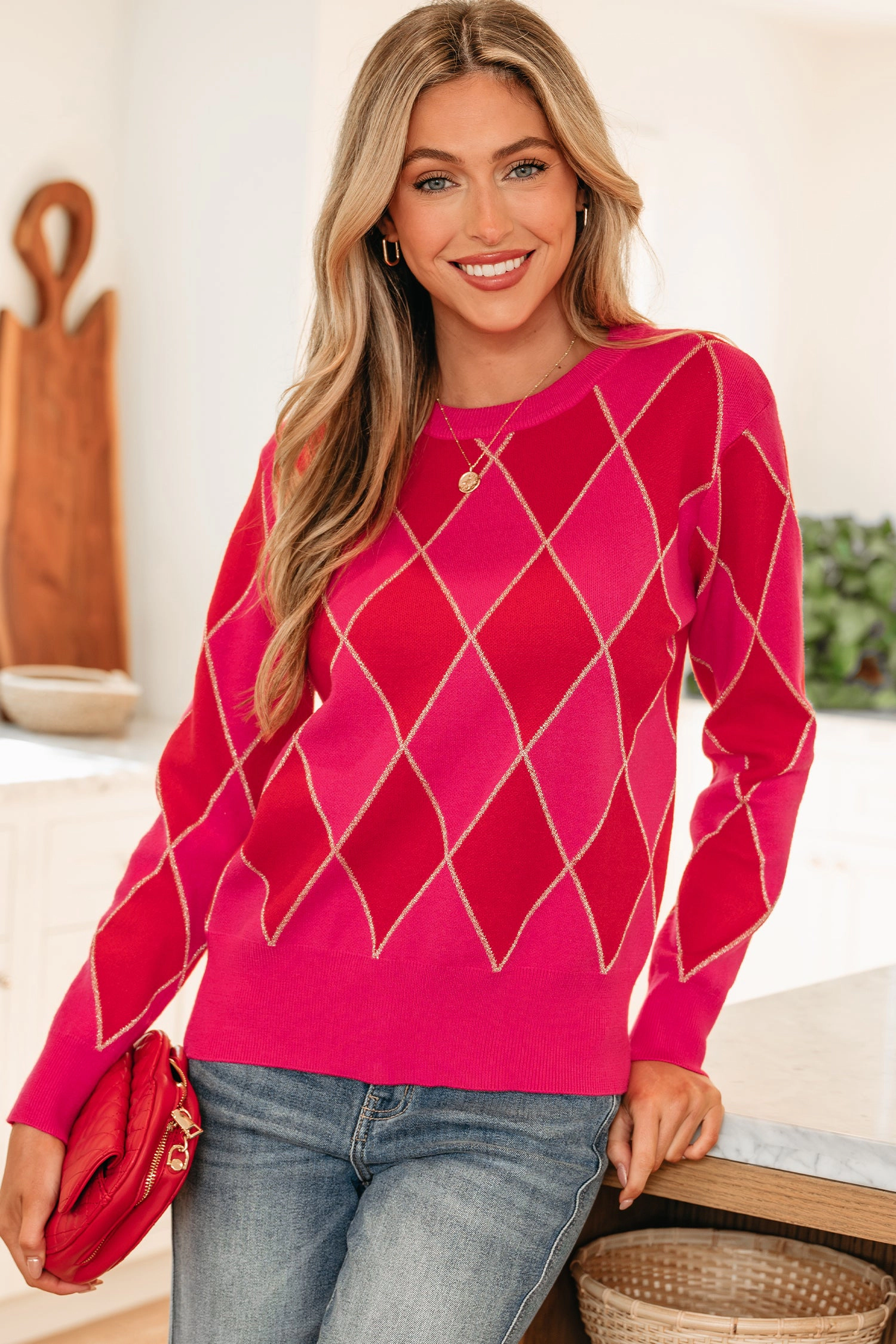 Threaded Pear Women's Wynter Pattern Knit Casual Sweater