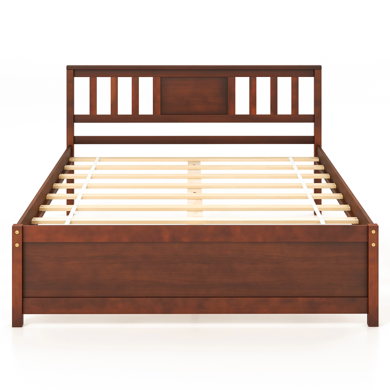 SUGIFT Wood Slat Support Platform Bed Frame with Headboard 440-lb Capacity Full Size Walnut