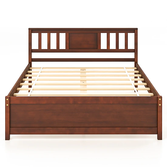 SUGIFT Wood Slat Support Platform Bed Frame with Headboard 440-lb Capacity Full Size Walnut