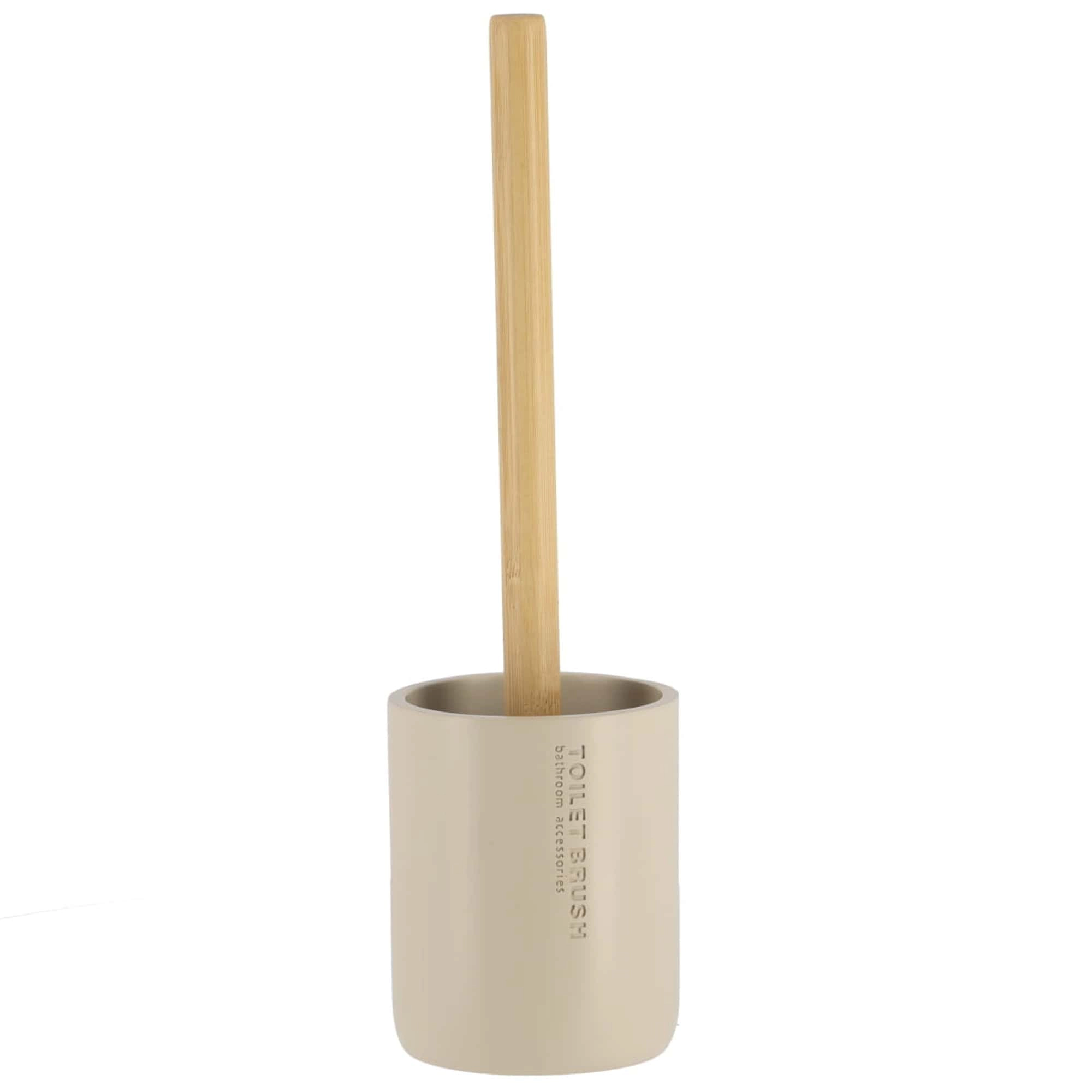 Evideco French Home Goods Willis Toilet Brush Set - Matte Polyresin Cup with Bamboo Handle