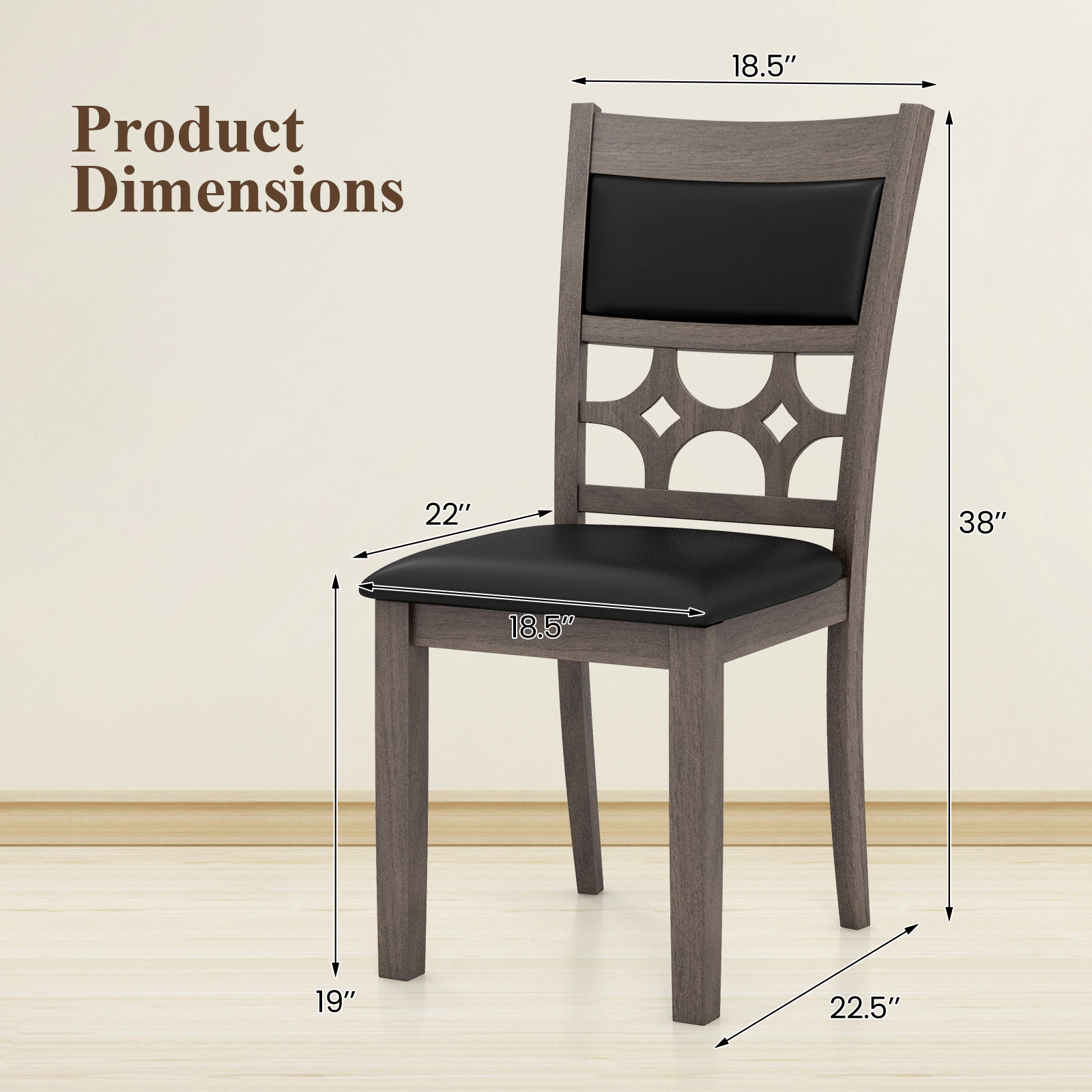 SUGIFT Upholstered Dining Chair Set of 2 with Padded Backrest and Seat 286-lb Capacity Cappuccino Black