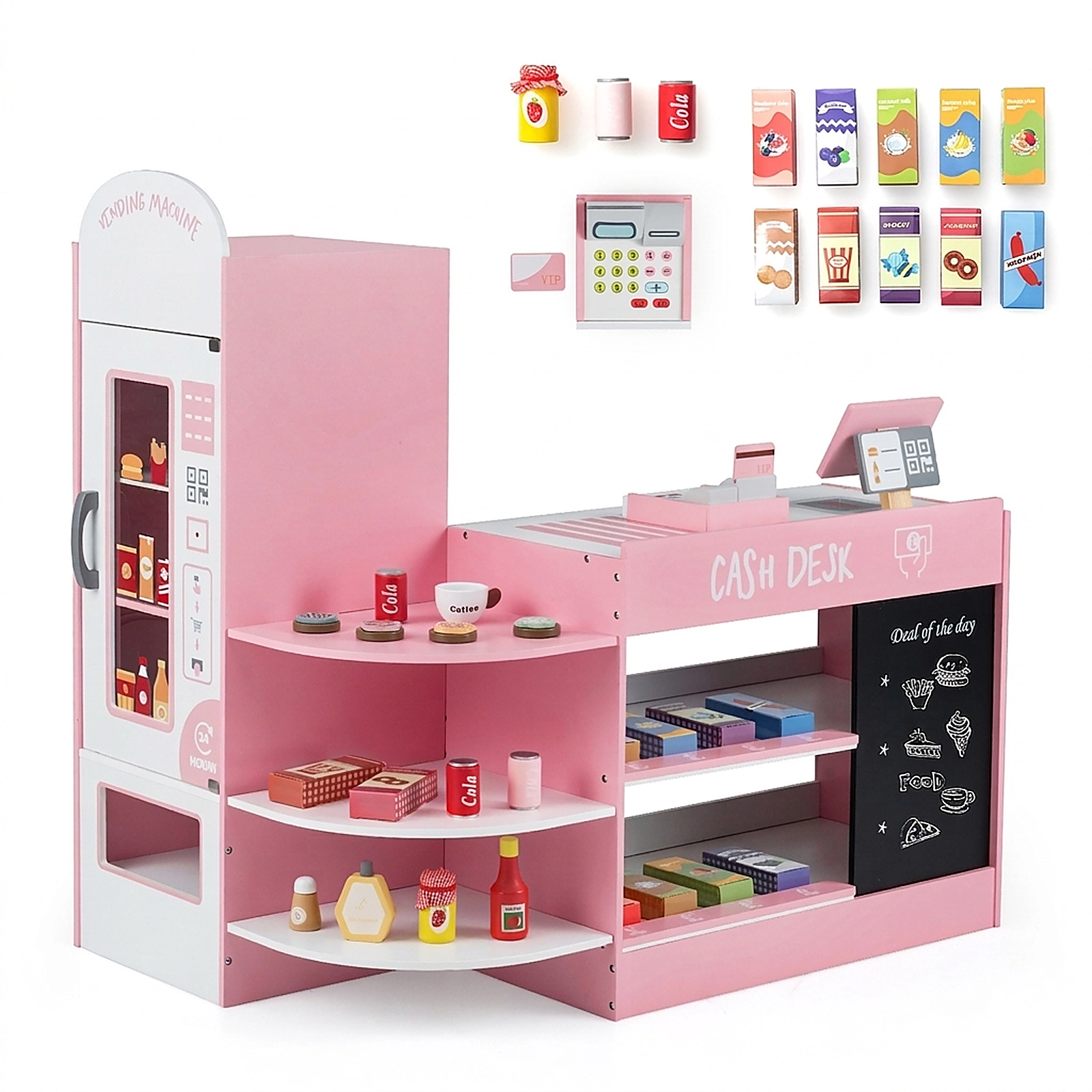 SUGIFT Kids Grocery Store Playset with Cash Register POS Machine 35-in Long 34.5-in Tall Ages 3-8 Gray