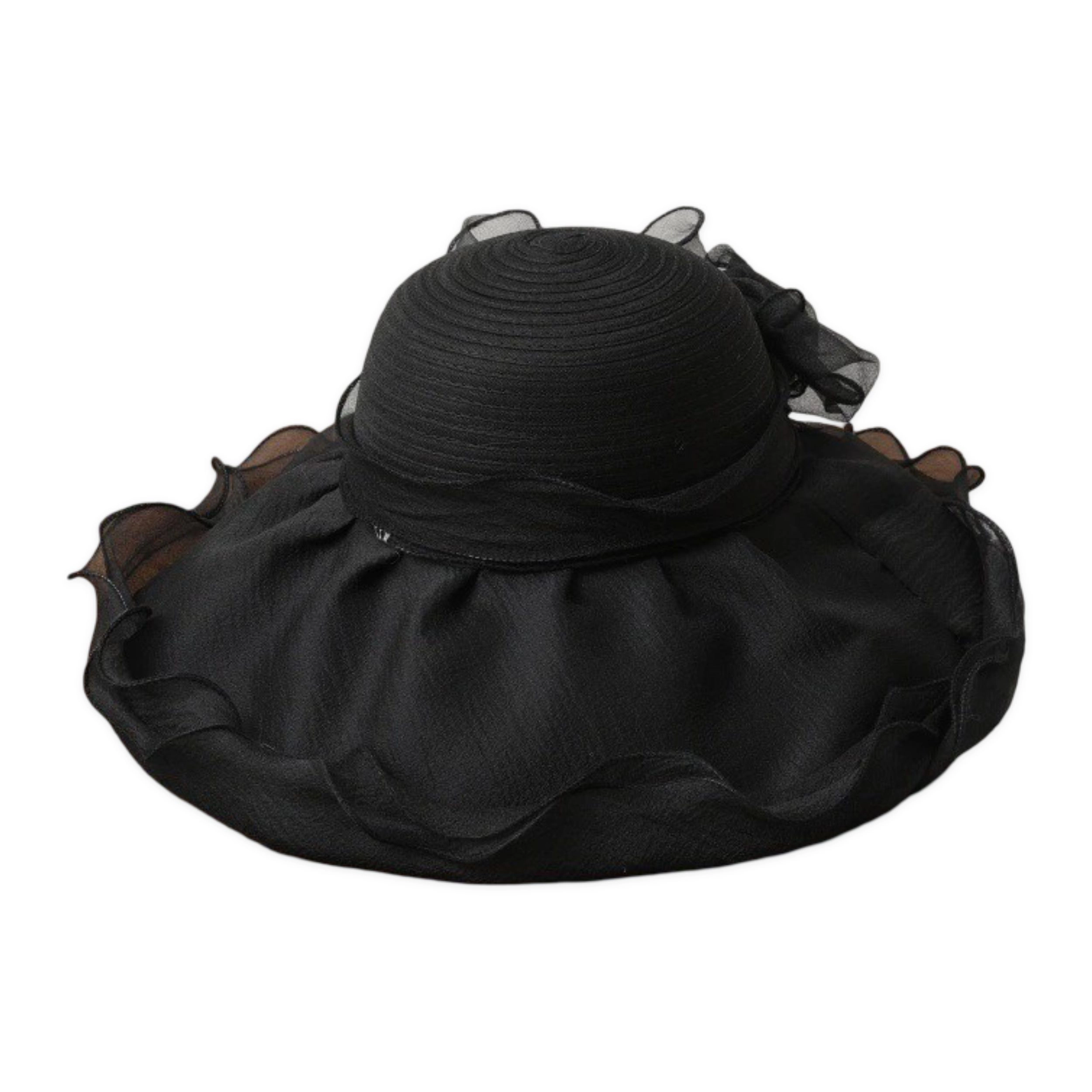 Anna-Kaci Womens Wide Brim Straw Sun Hat Mesh Trim Elegant Summer Beach Vacation