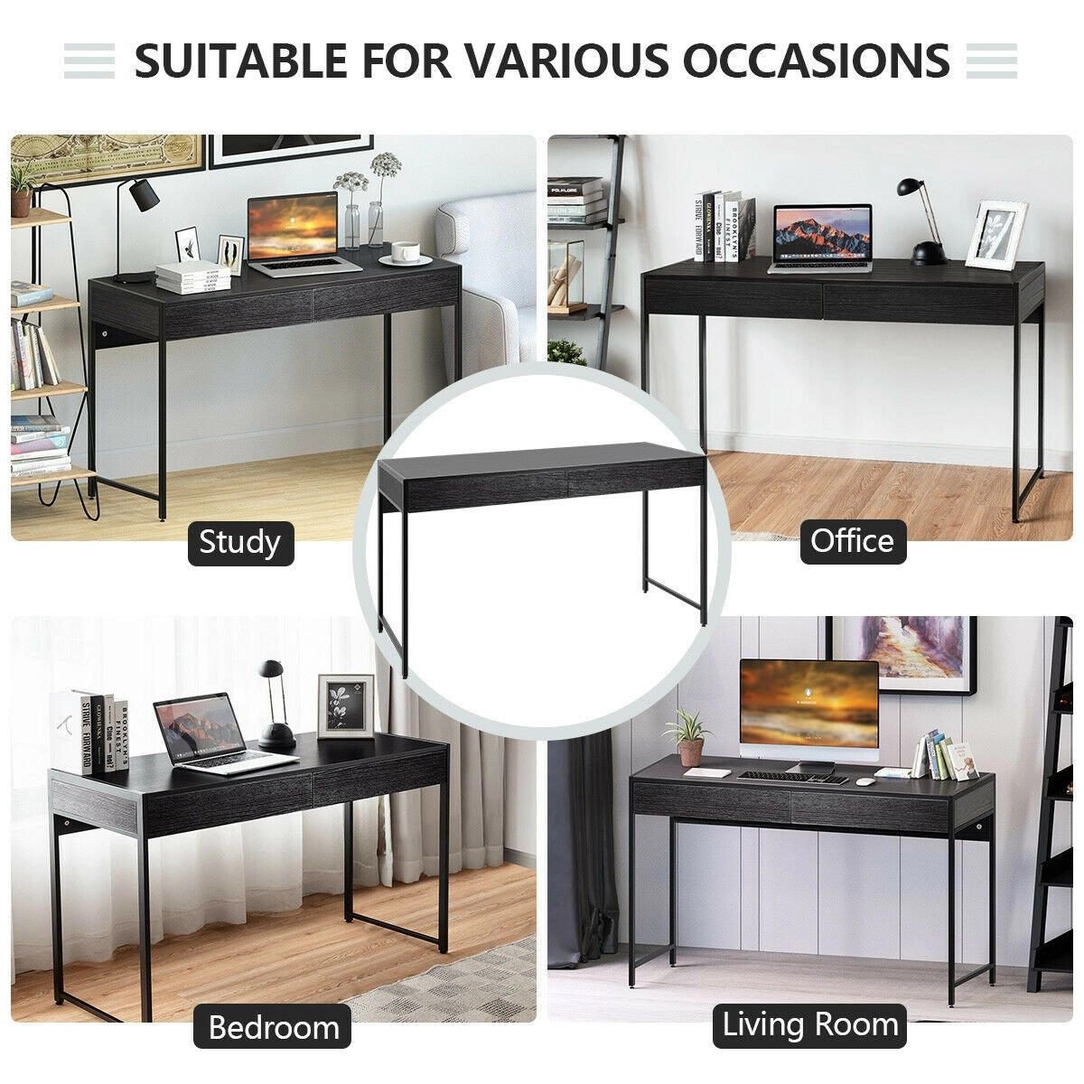 SlickBlue 44 Inch Computer Desk, 2-Drawer Office Study Table