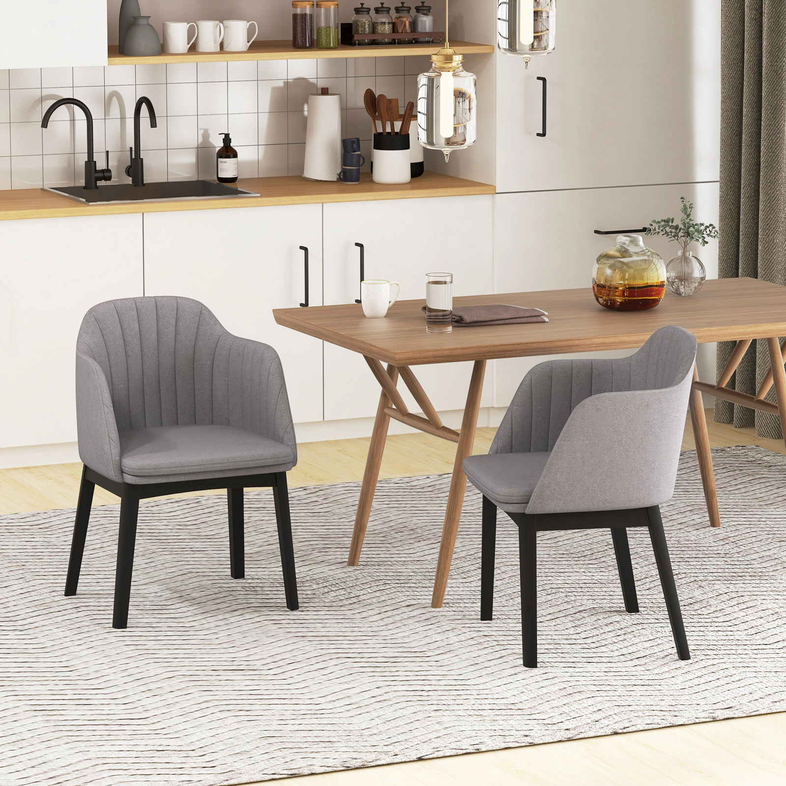 SUGIFT Upholstered Velvet Accent Modern Dining Chairs Set of 2 with Curved Backrests 33-in Tall Black and Gray