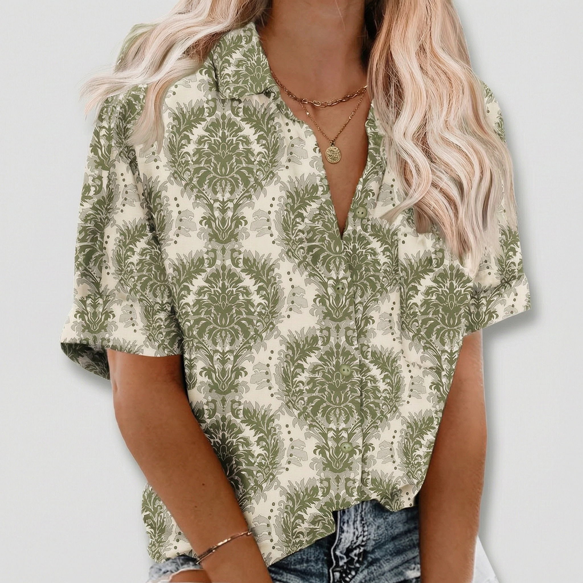 Zeagoo Womens Plus Tops Short Sleeve Button-Down Shirts Casual V Neck Blouses