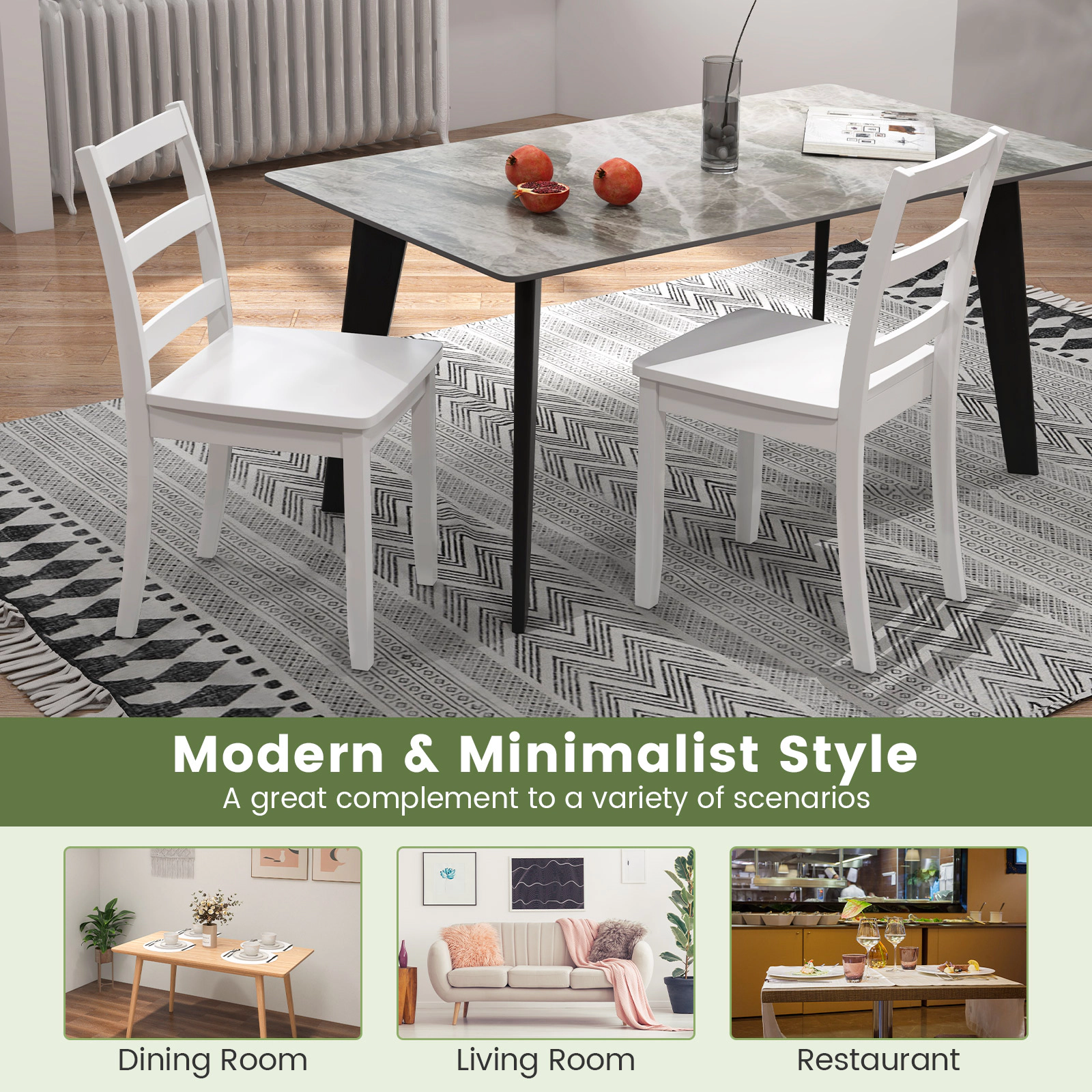 LJG Set of Wood Dining Chairs with Solid Rubber Wood Legs
