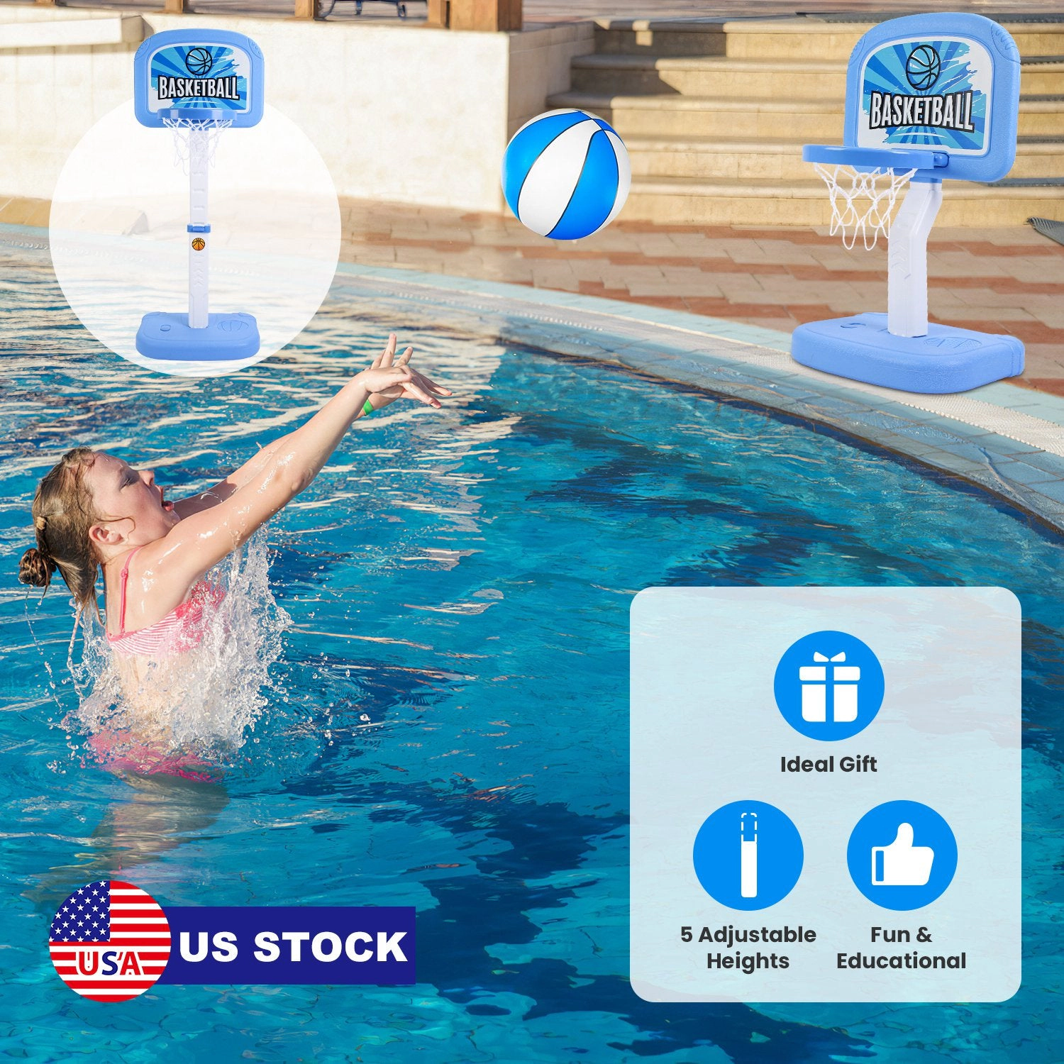 GBruno 2-in-1 Adjustable Poolside Basketball Set