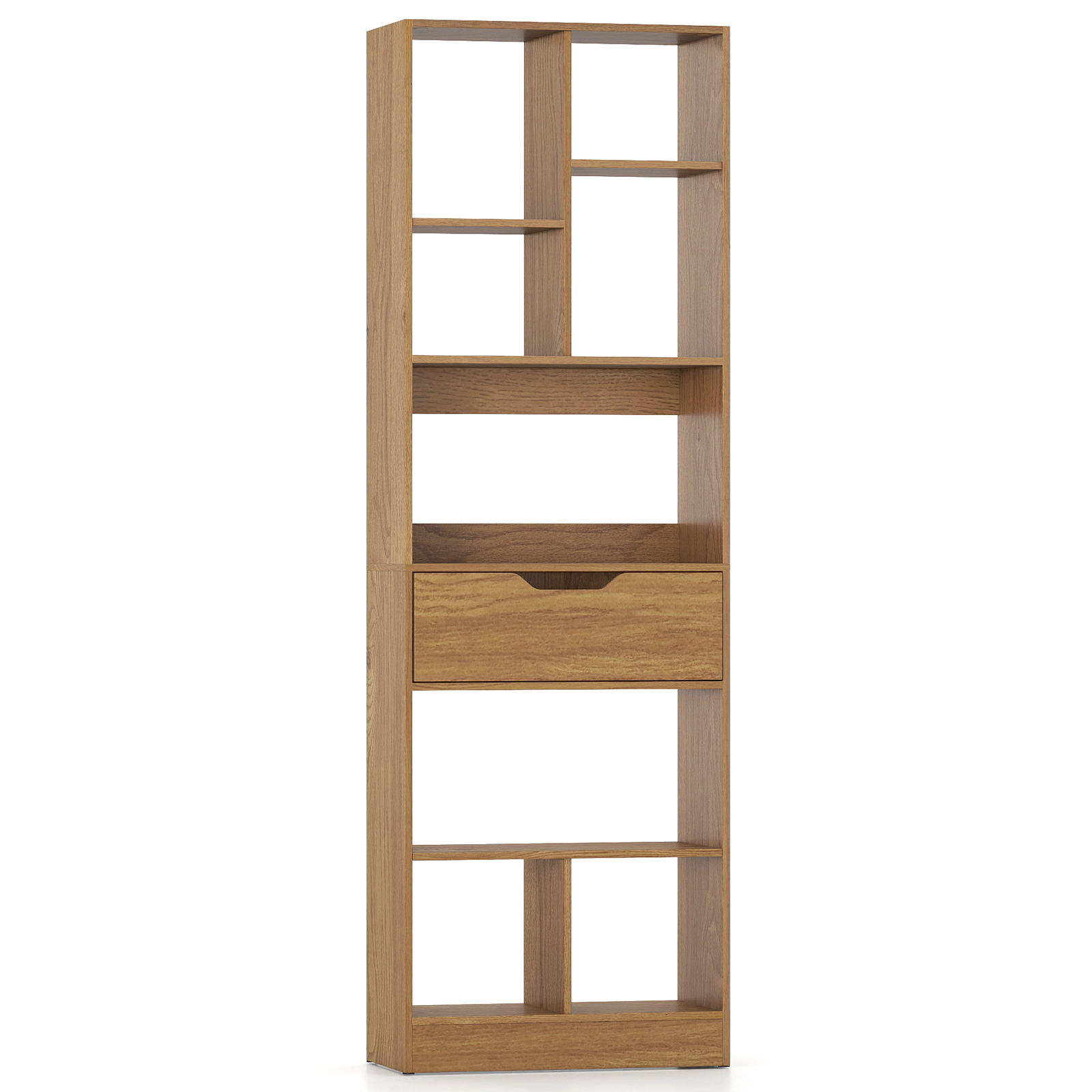 SUGIFT 61-in Tall Freestanding Bookcase with Drawer 8-Cube Storage Organizer 187-lb Total Capacity Natural/White
