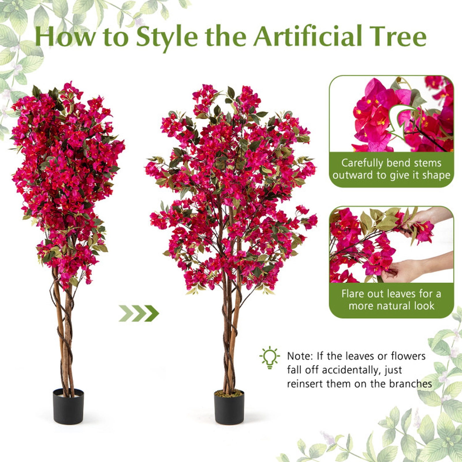 SUGIFT 6-Ft Artificial Bougainvillea Tree with 910 Flowers Artificial Tree Rose Red and Green