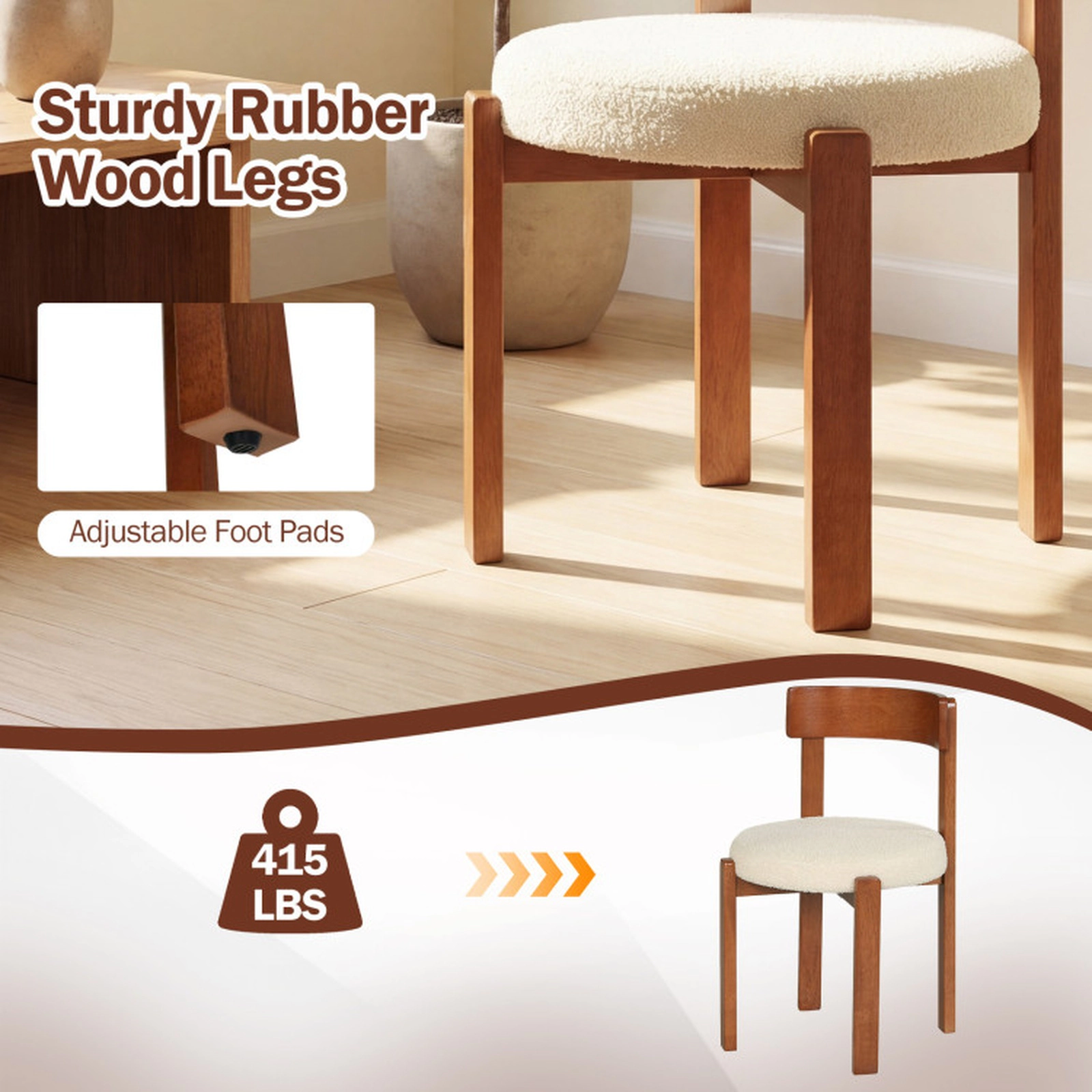 SUGIFT Curved Backrest Modern Dining Chairs Set of 2 Rubber Wood Legs 18-in Seat Height 415-lb Capacity Brown + Beige