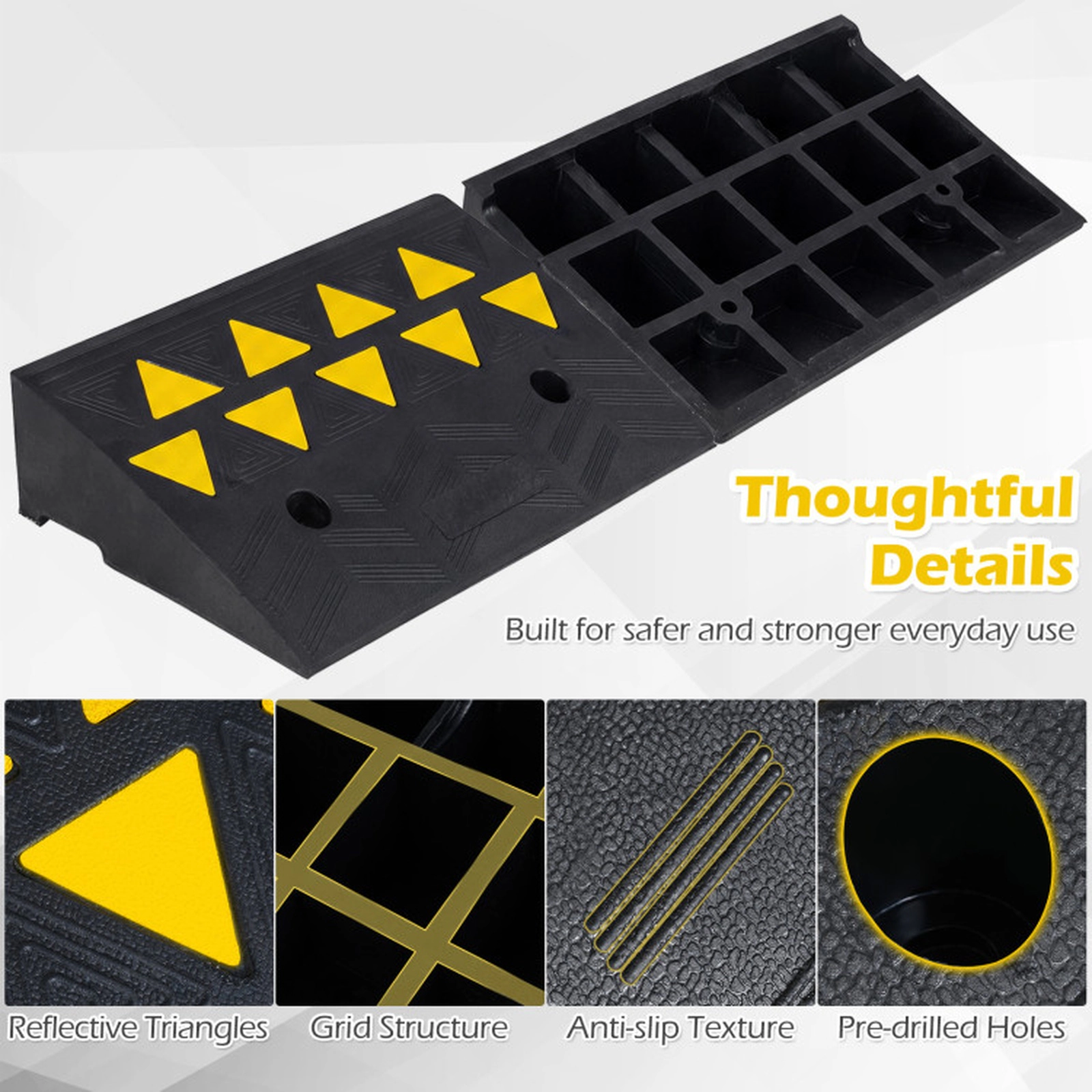 SUGIFT 2-Pc Rubber PVC Driveway Threshold Curb Ramps 33069-lb Capacity Black