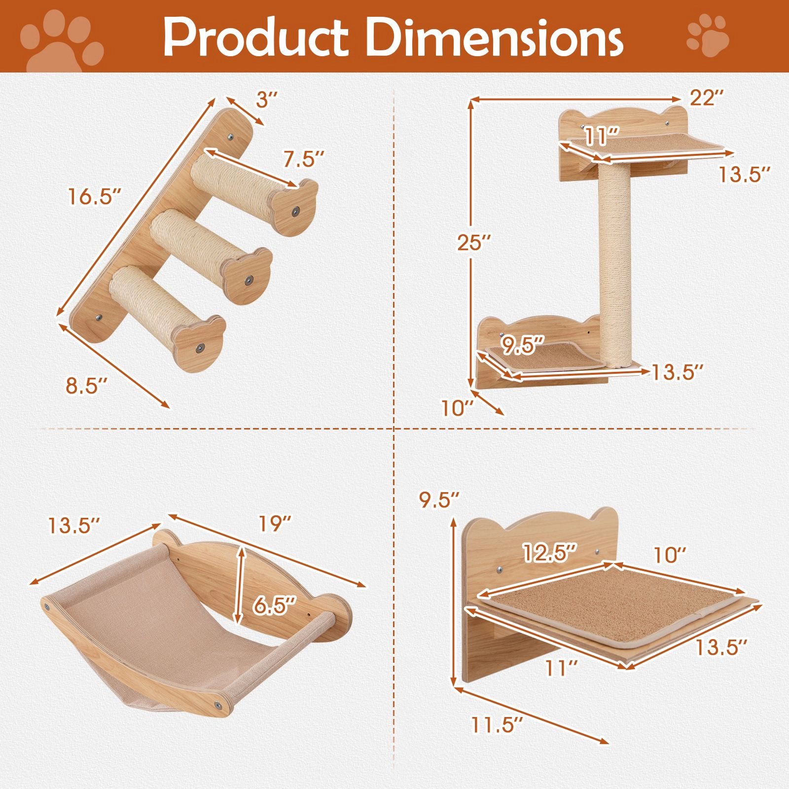 SlickBlue Wall Cat Climber Set with Hammock and Scratching Posts
