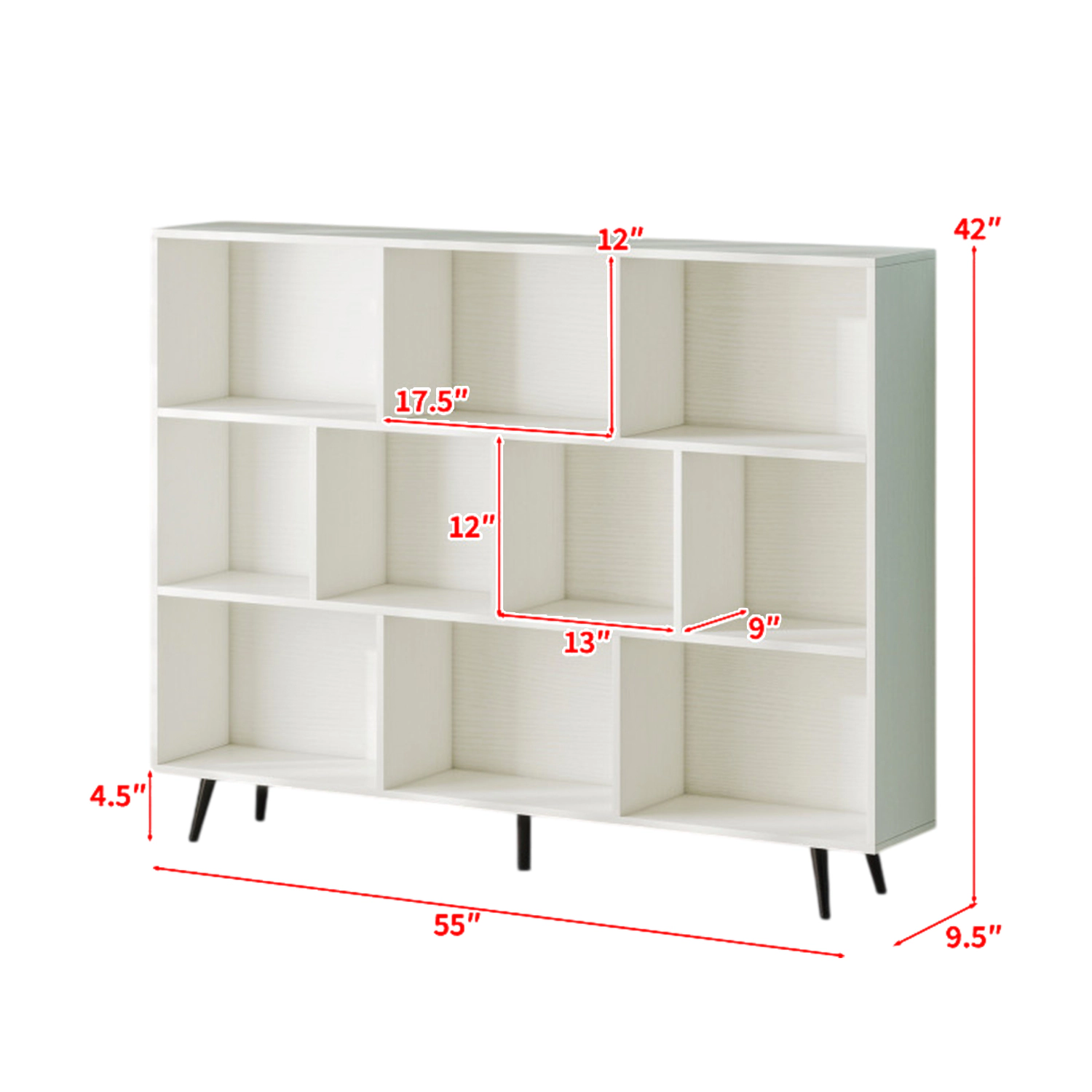 Hivvago Modern Storage Bookcase with Open Cube Shelves and Metal Legs