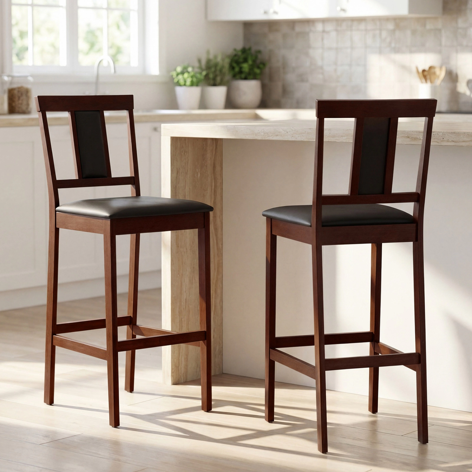 SUGIFT Upholstered Bar Stools 29.5-in Bar Height 300-lb Capacity White + Gray / Walnut + Black Set of 2