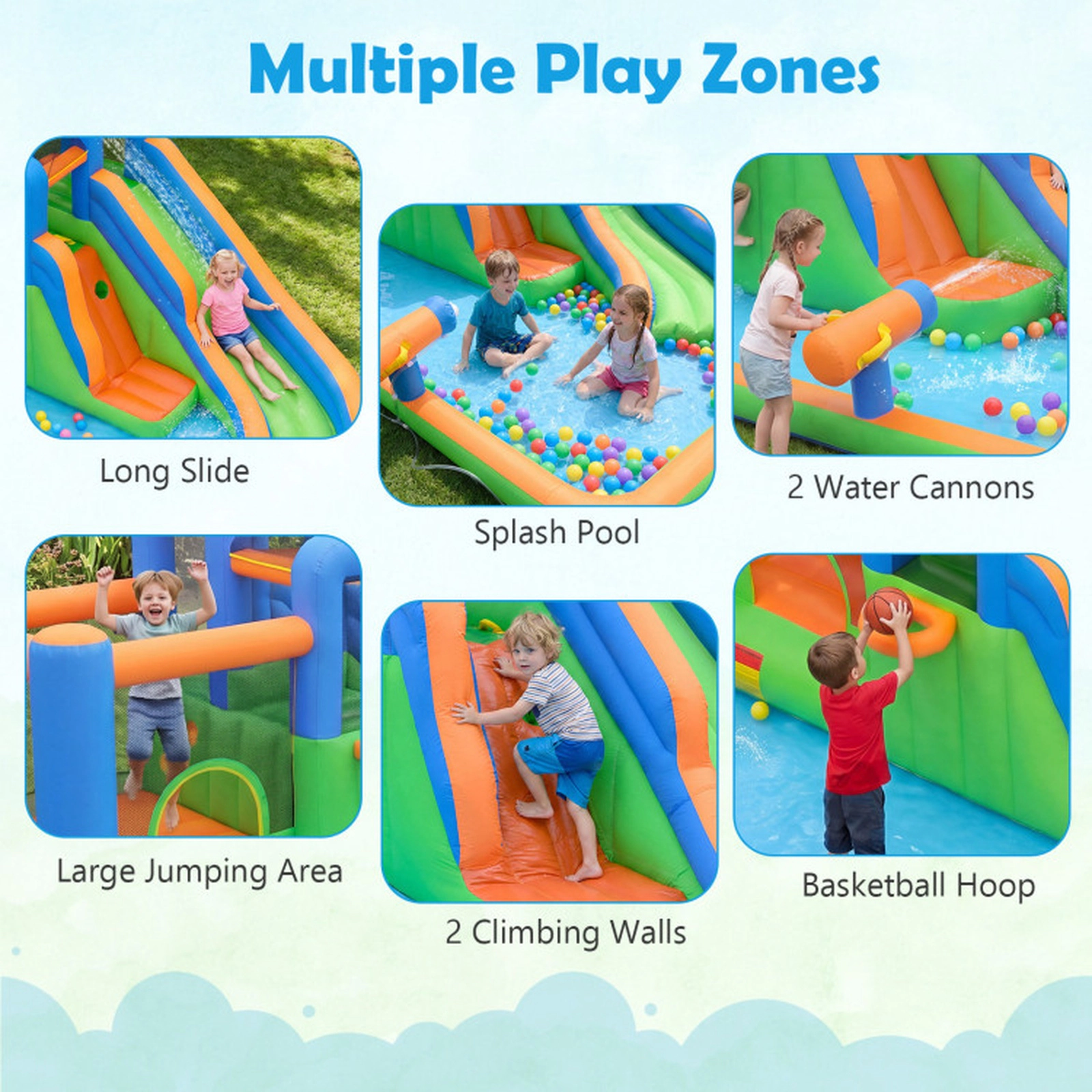 SUGIFT Inflatable Water Slide Park with 182.5-in Splash Pool 2 Climbing Walls and 780W Blower for Yard