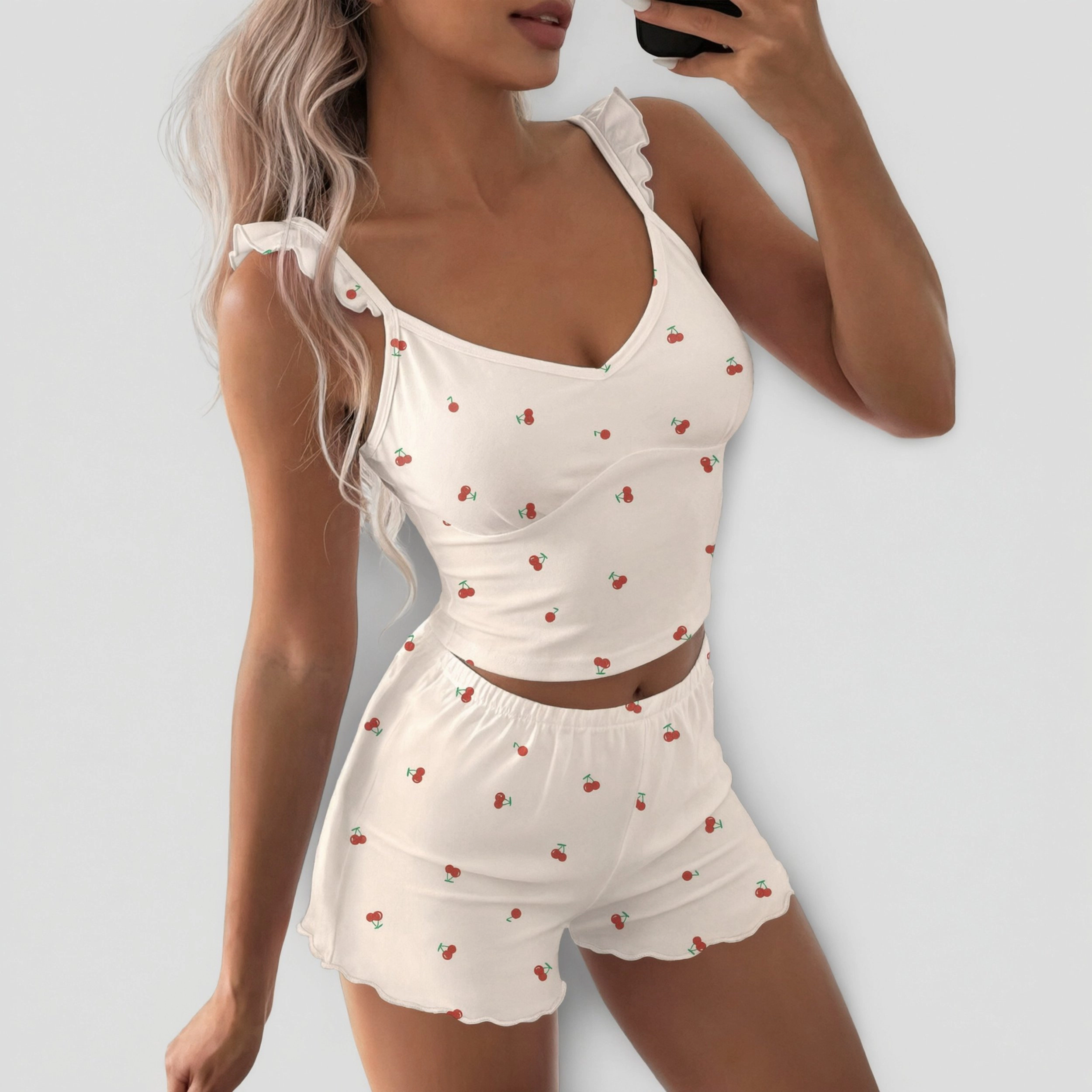 Ekouaer Womens Pajamas Built Bra Ruffle Two Piece Cami Top and Shorts