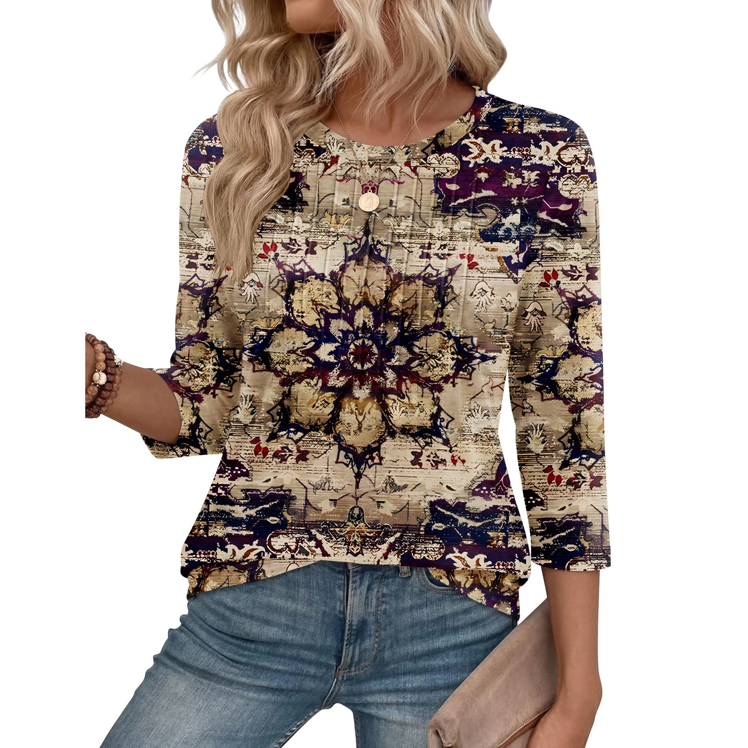Zeagoo Women Pleated Three Quarter Sleeve Blouse