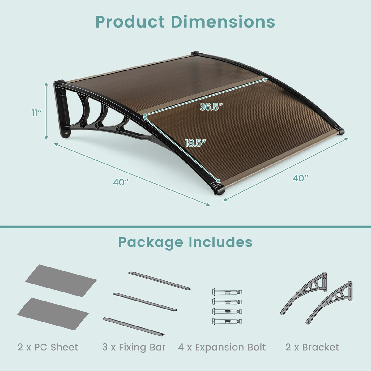 SUGIFT Coffee Polycarbonate Overhang Outdoor Door Awning Canopy