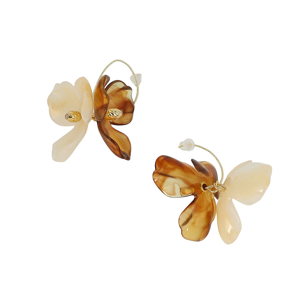 SOHI Women's The Iris Drop Earrings - Coffee Brown & California Gold