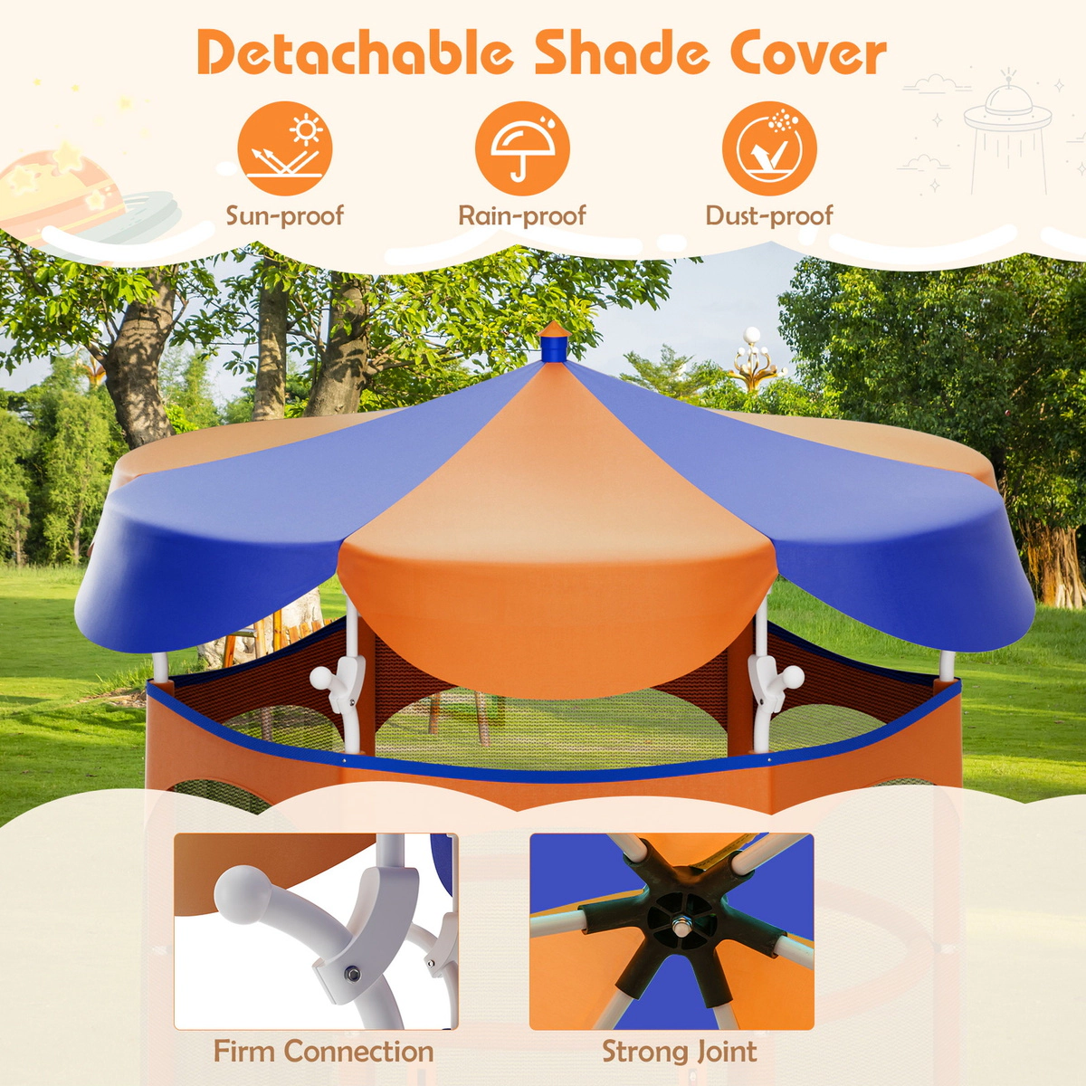 SUGIFT Detachable Canopy and Safety Enclosure Net 64 Inch Kids Trampoline