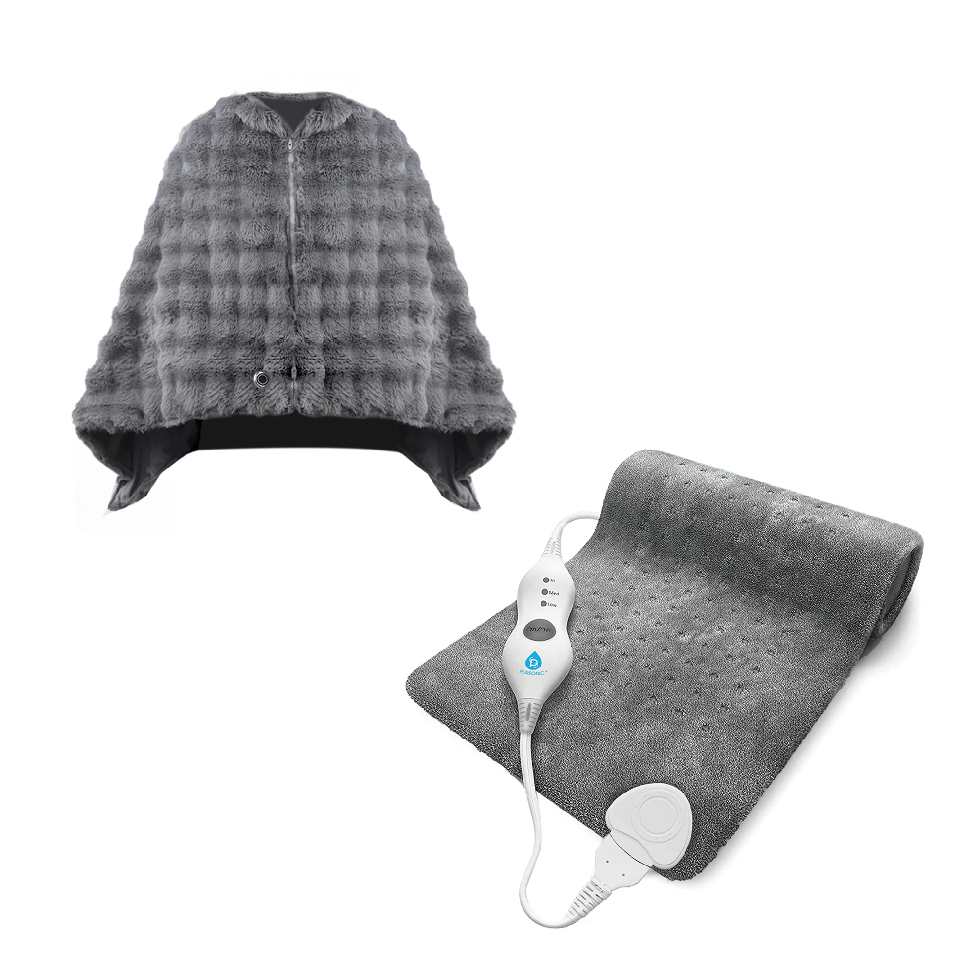 Pursonic Unisex Heating Therapy Set: Heated Poncho Shawl & XL Full Body Heating Pad