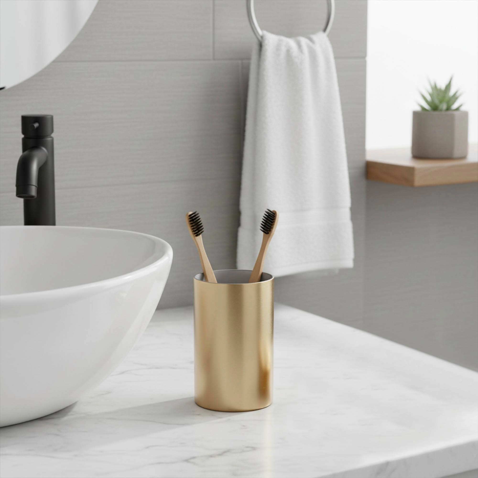 Evideco French Home Goods 12 fl oz Brushed Metal-Look ABS Bathroom Cup
