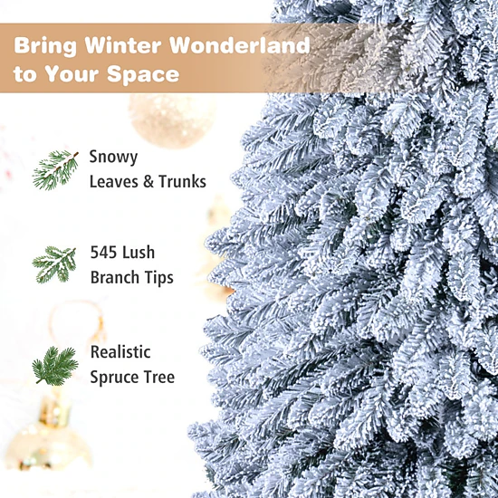 SUGIFT 6-ft White Snowy Pop-Up Christmas Tree with Foldable X-Shaped ...