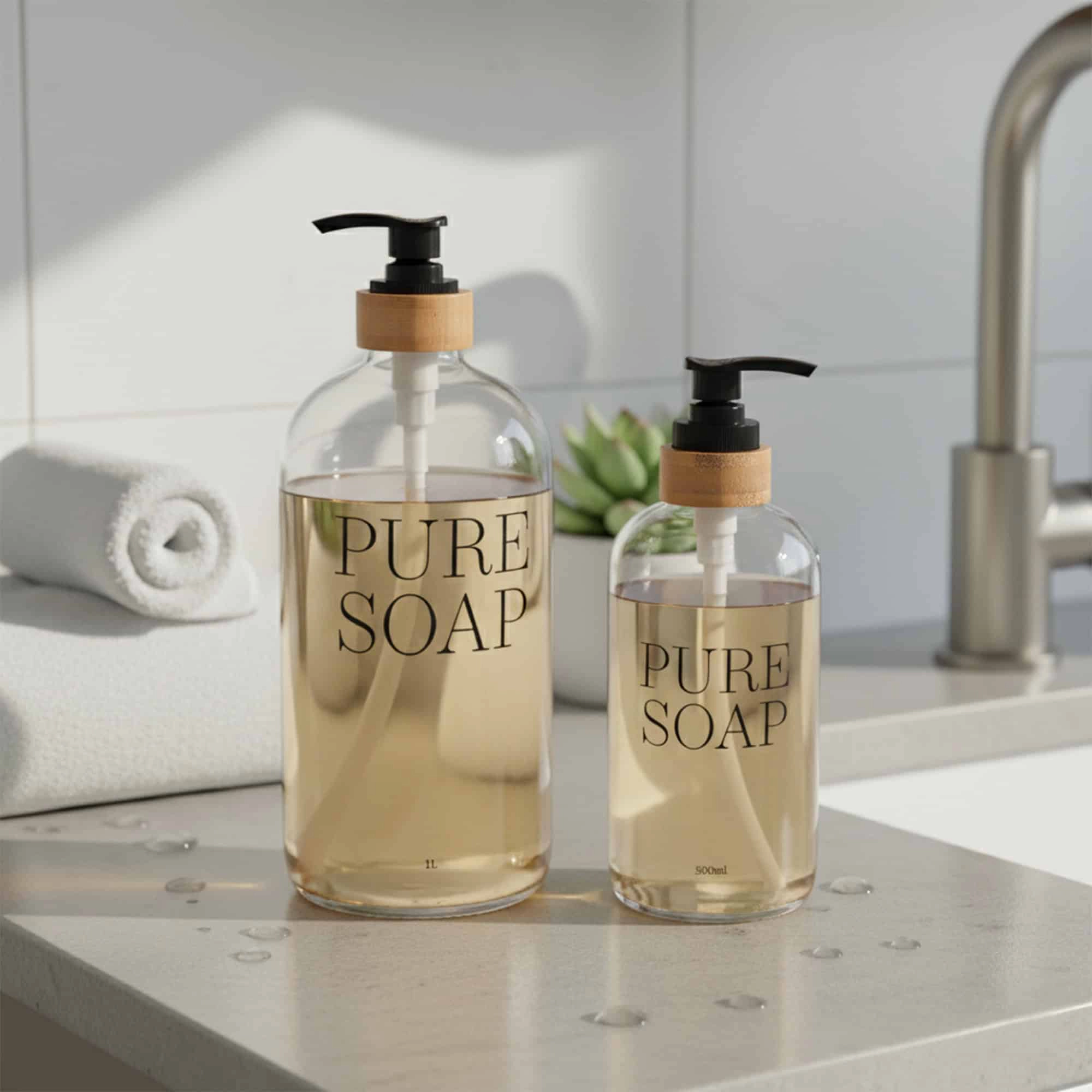 Evideco French Home Goods 34 fl oz Clear Glass Soap Dispenser with Bamboo Collar
