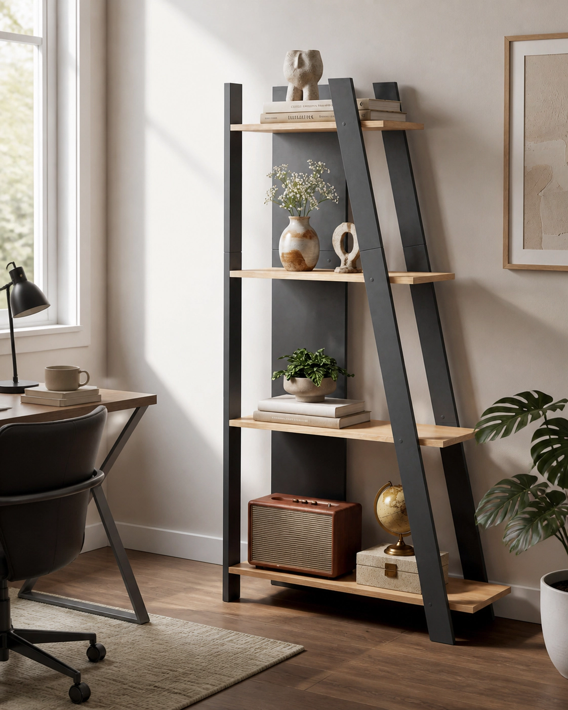 SUGIFT 4-Tier 61-in Tall Vertical Display Bookshelf 12.5-in Deep with 51-lb Shelves and 4-in Legs