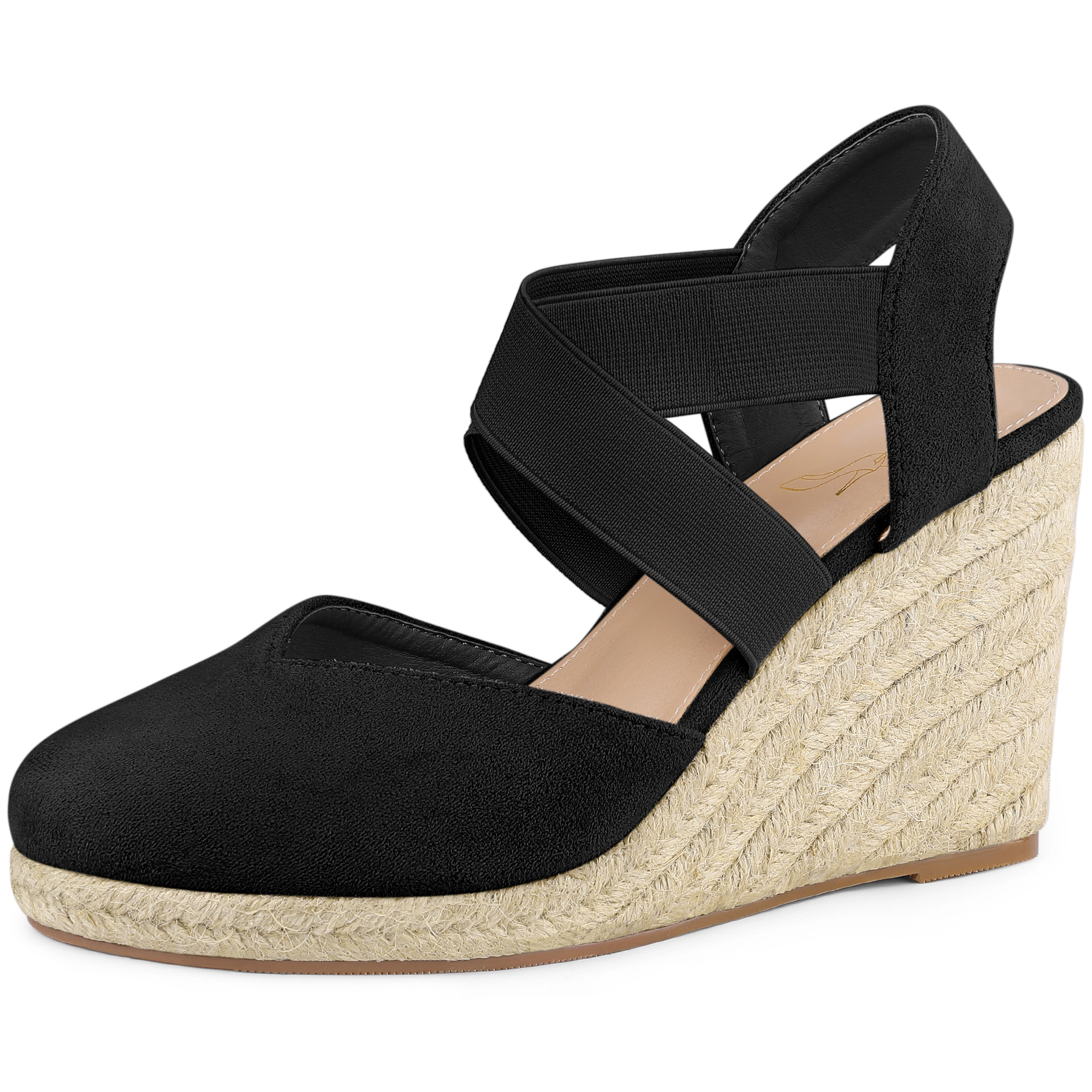 BLISSFUL STEP Women's Faux Suede Platform Closed Toe Espadrille Wedge Heel Sandals