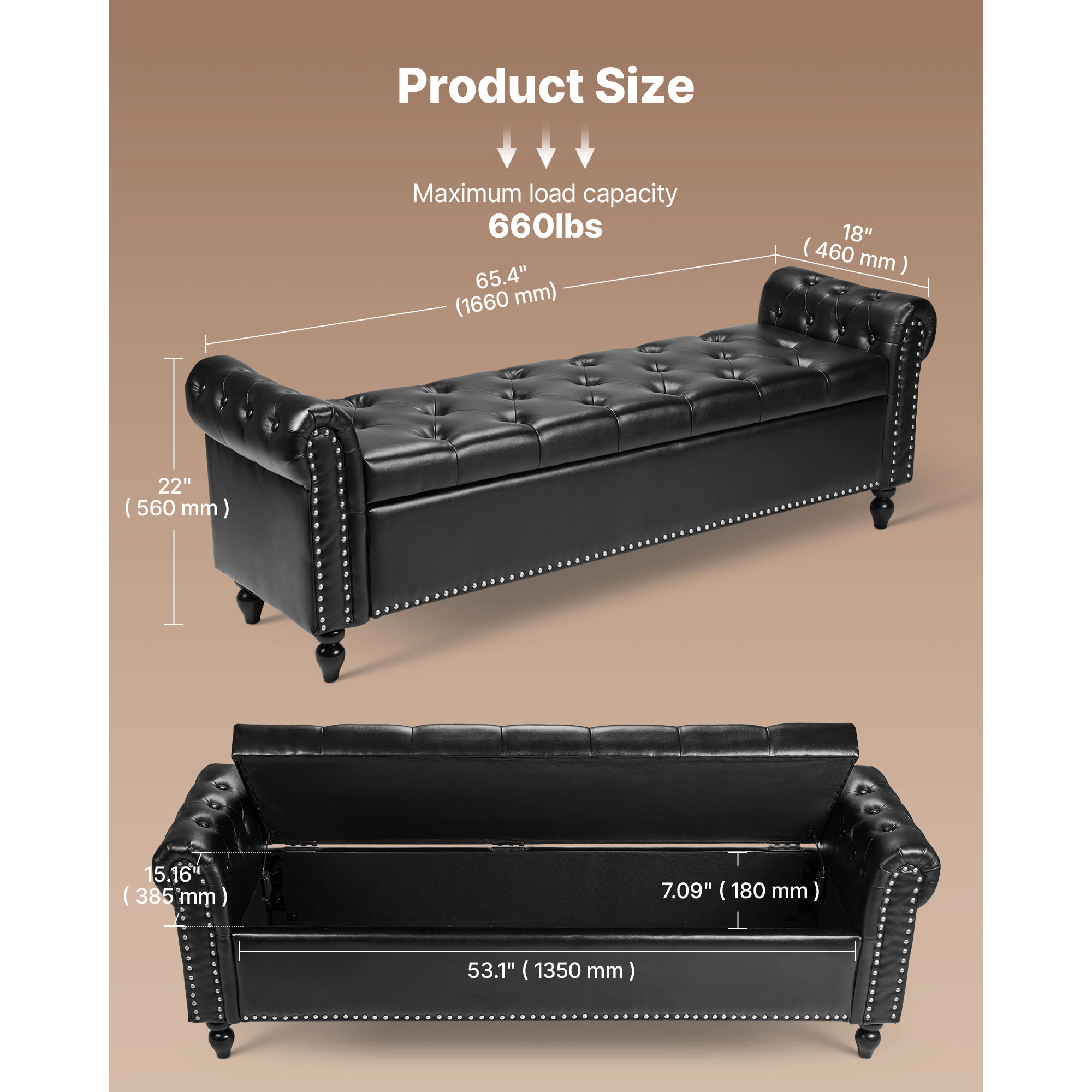 HONGGE Upholstered Leather Bench with Legs for Entryway, Shoe Bench Seat for Living Room, Dining Room, End of Bed