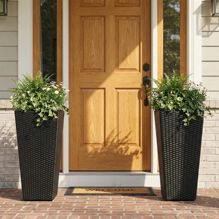Hivvago Set of 2 Rattan Tall Plant Pots with Detachable Plastic Liners
