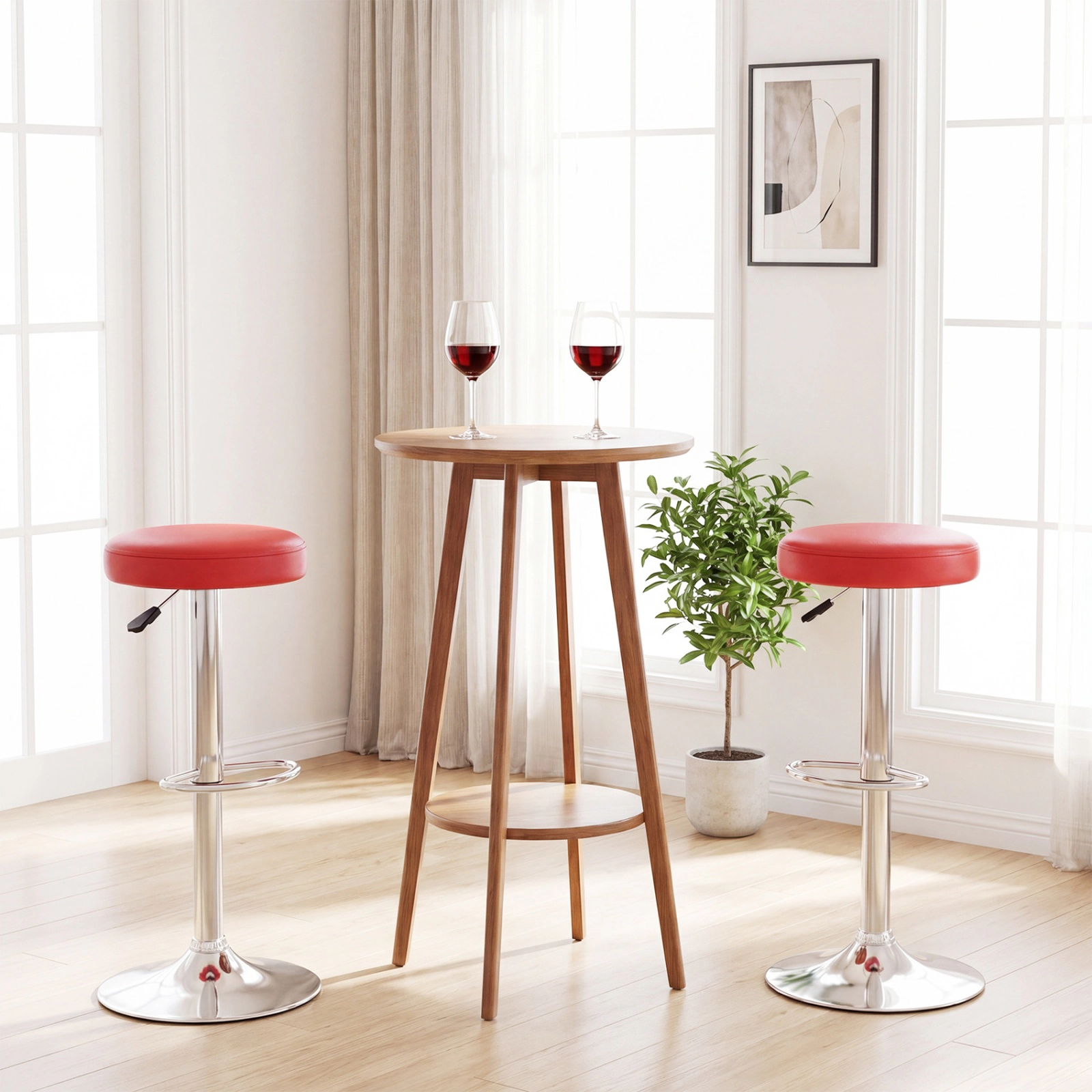 SUGIFT Set of 2 Red Adjustable Swivel Bar Stools, Backless with Footrest