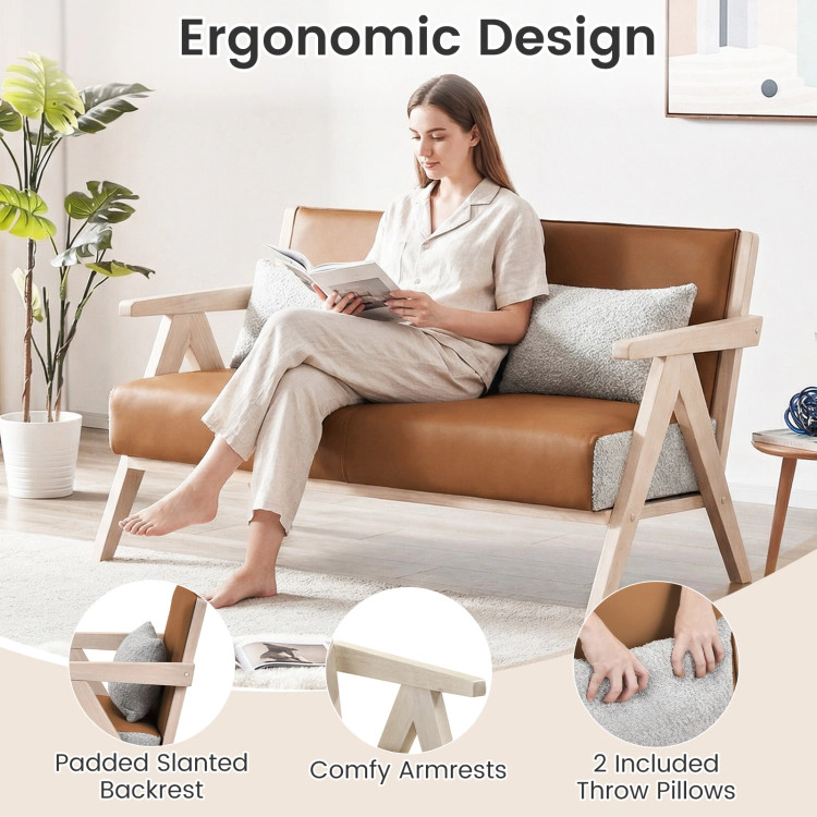 Hivvago Loveseat Sofa For Small Spaces With Throw Pillows Rubber Wood Frame Padded Seat