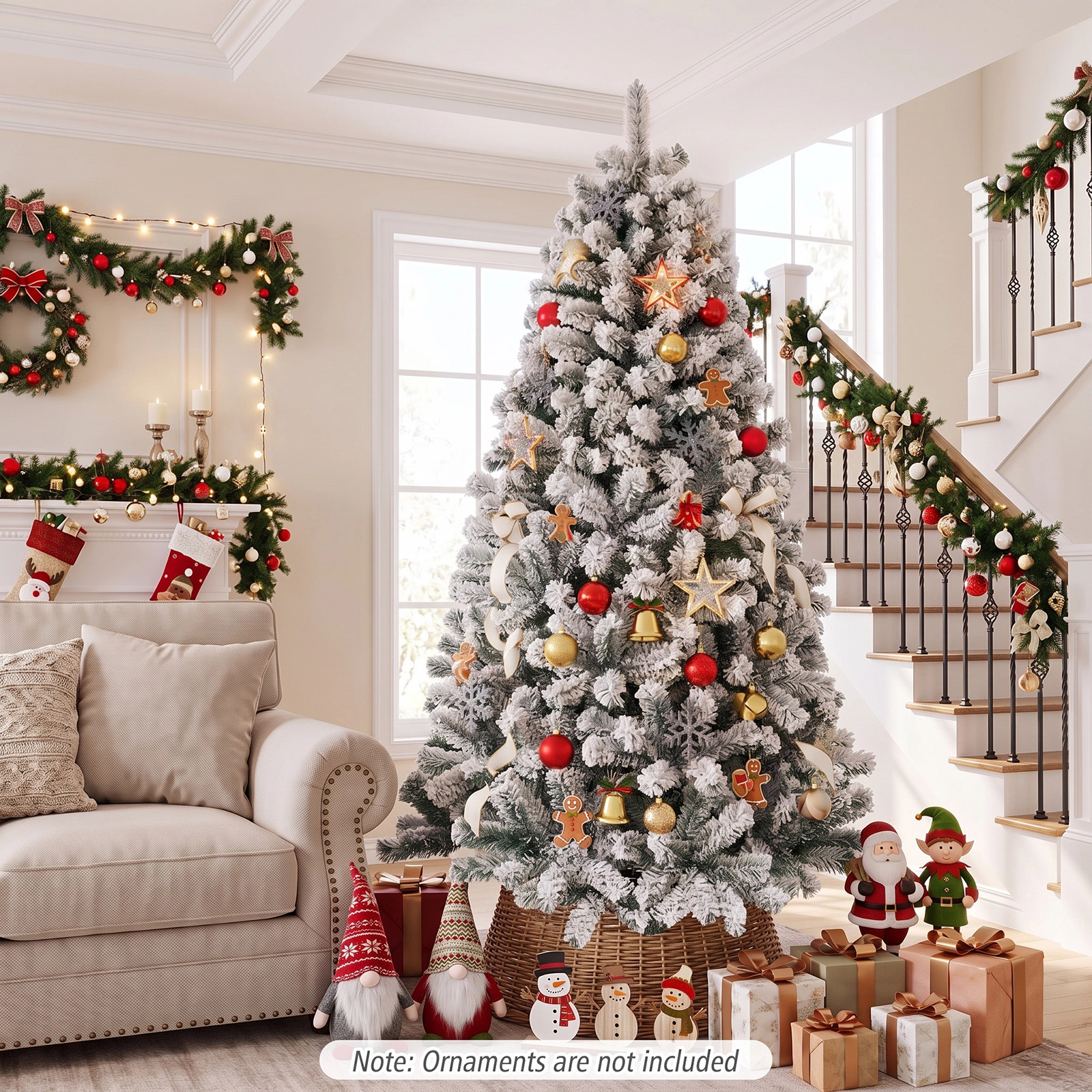 Costway 9 FT Flocked Cedar Christmas Tree Unlit Hinged White